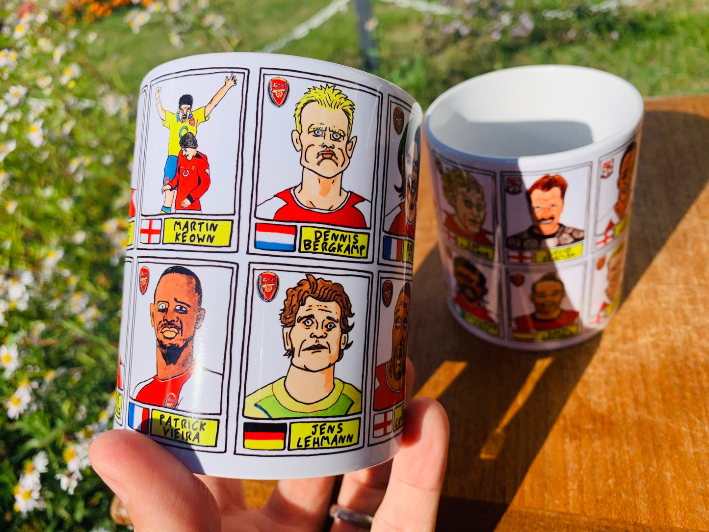 Arsenal No Score Draws Mug Set - Set of TWO 11oz Ceramic Mugs with Wonky Panini sticker-style No Score Draws Doodles of Gunners icons