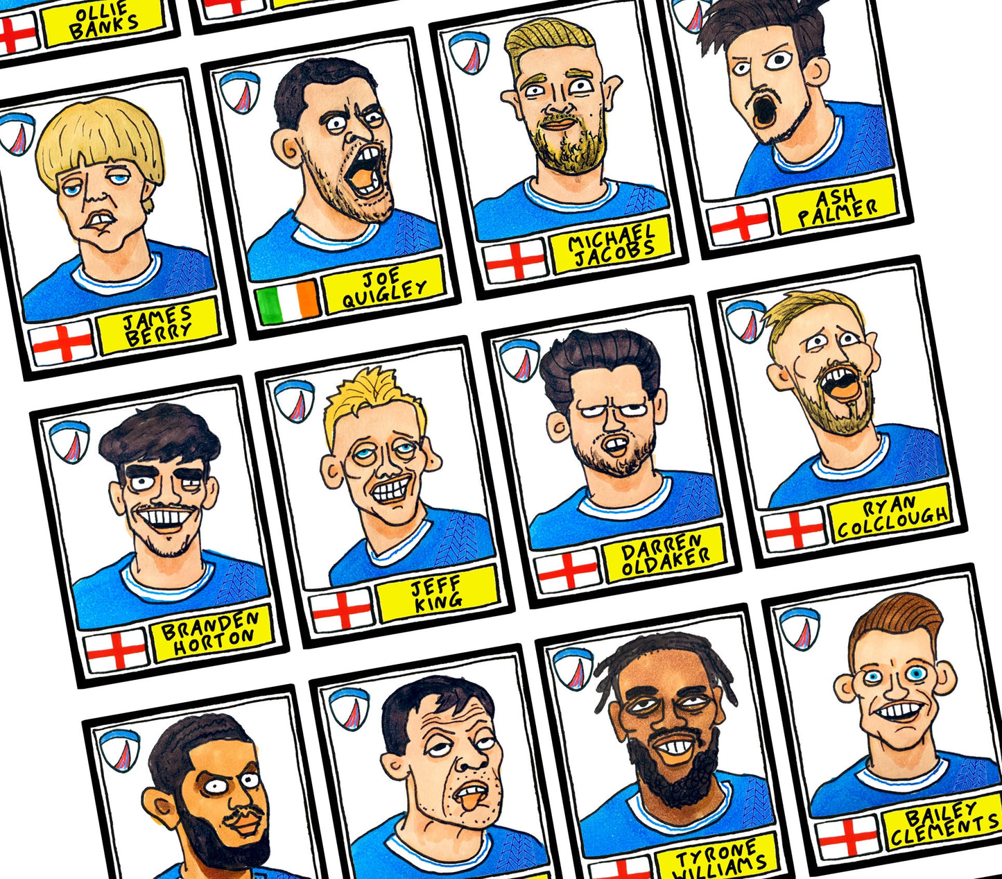 Chesterfield Vol 2 - No Score Draws Spireites Going Up Edition - A3 print of 24 hand-drawn Panini-Doodles of CFC's 23/24 Promotion Winners