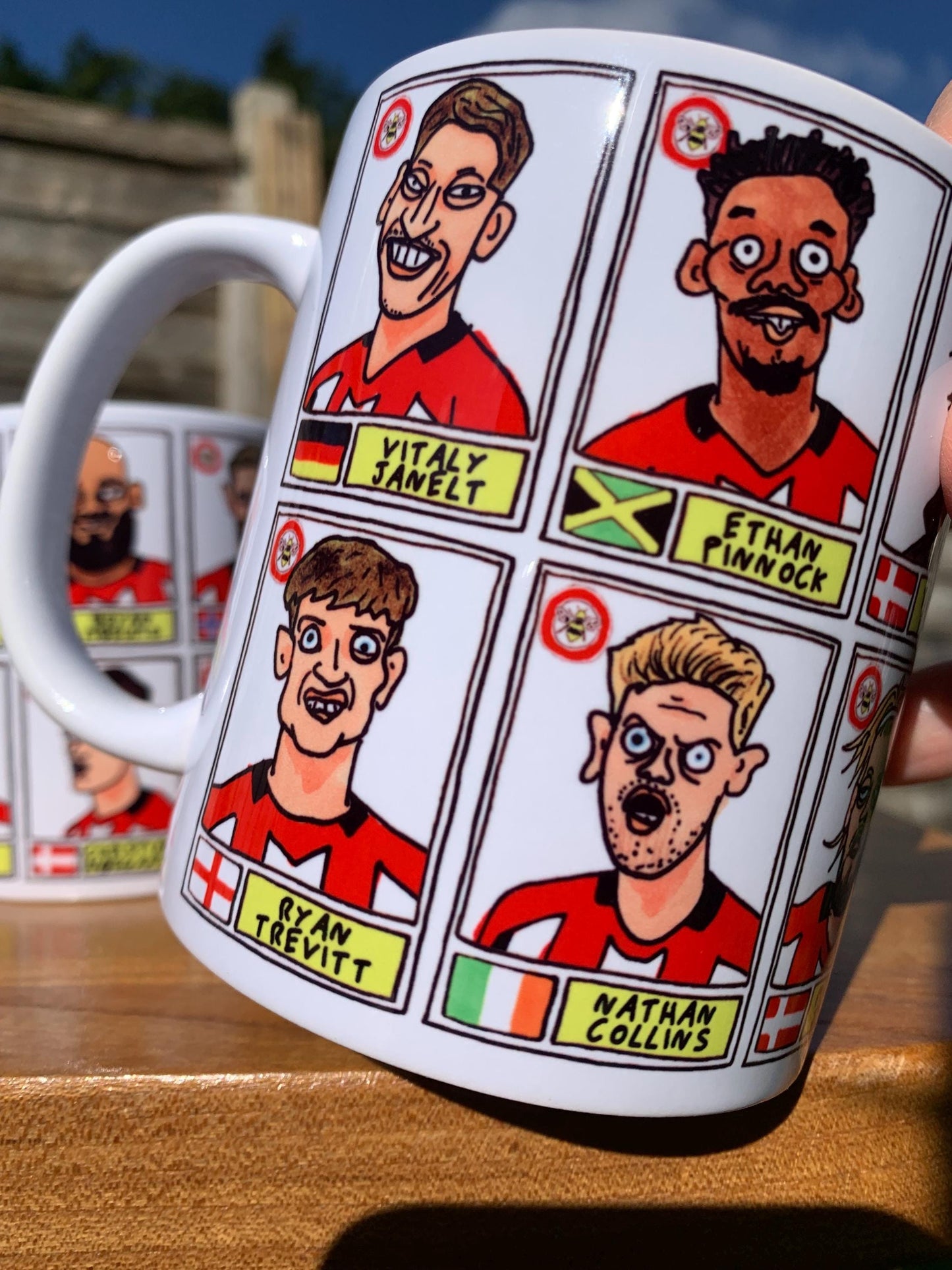 Brentford Vol 3 No Score Draws Mug Set - Set of TWO DIFFERENT 11oz Ceramic Mugs with Wonky Panini-Style Doodles Of Thomas Frank's 24/25 Team