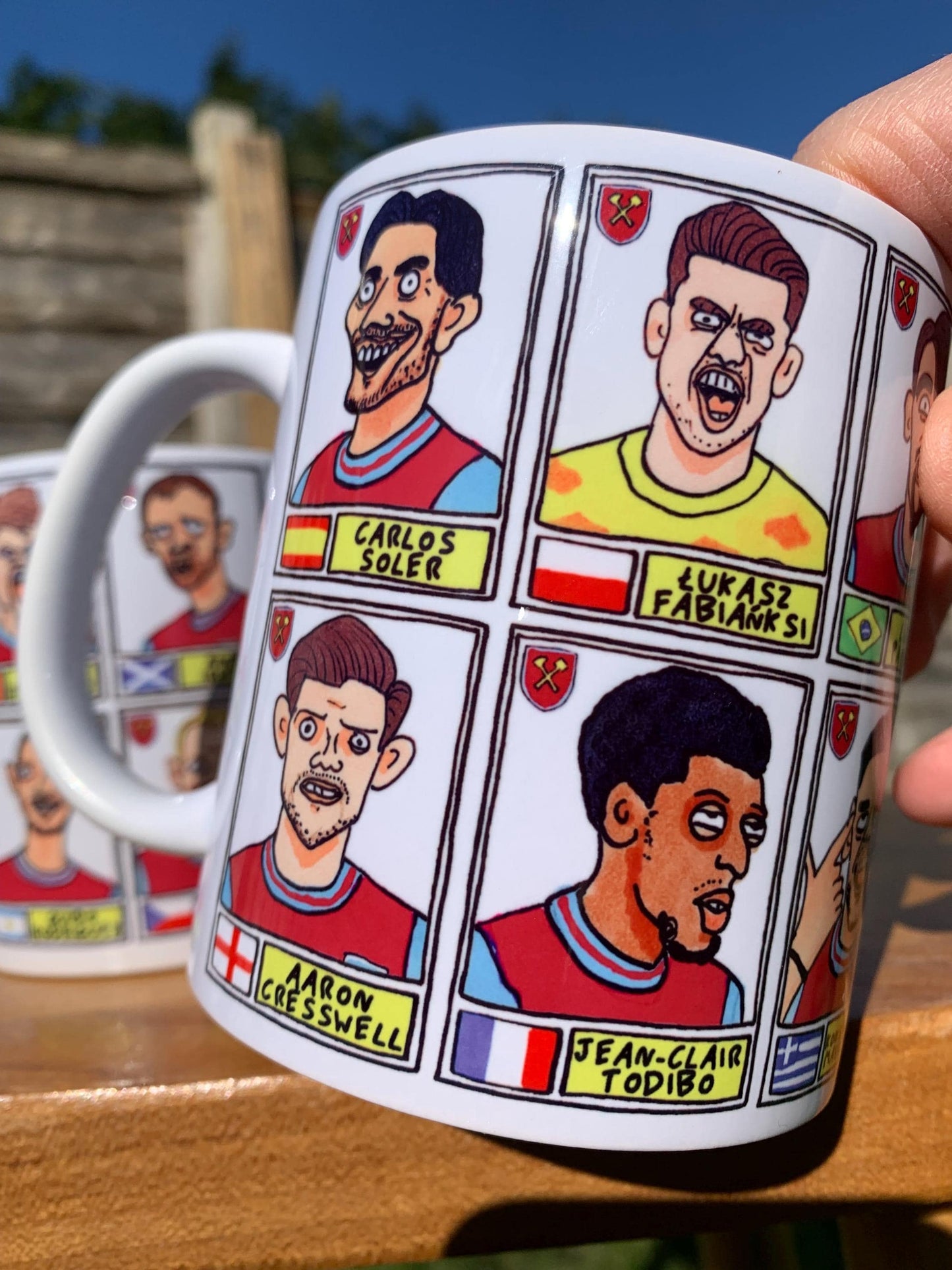 West Ham Vol 3 No Score Draws Mug Set - Set of TWO DIFFERENT 11oz Ceramic Mugs with 24 Wonky Panini-doodles of WHU's 24/25 Premier League