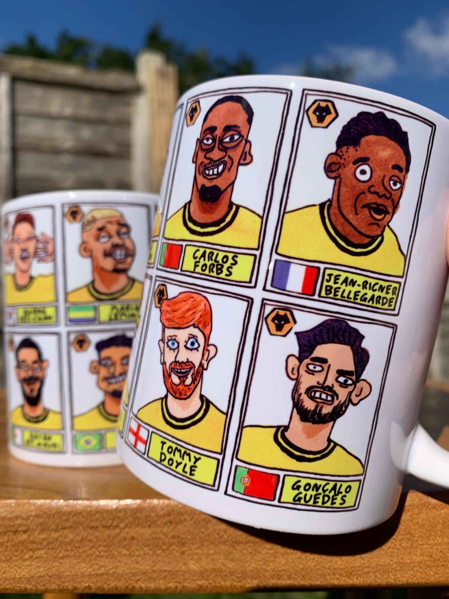 Wolves Vol 3 No Score Draws Mug Set - Set of TWO DIFFERENT 11oz Mugs with 24 Wonky Panini-style No Score Draws Doodles of Wolves 24-25 Squad