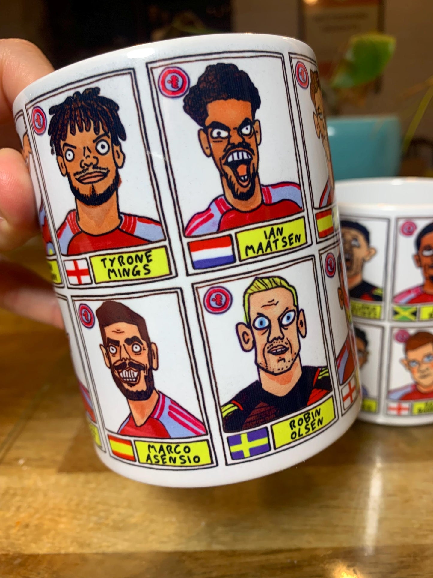 Aston Villa Emery 24-25 No Score Draws Mug Set - Set of TWO DIFFERENT 11oz Ceramic Mugs with Wonky Panini-style AVFC Doodles Of Emery & Co