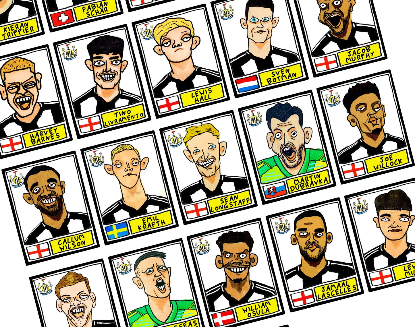 Newcastle United Vol 2 UPDATED - No Score Draws Howay The Lads Edition - A3 print of 26 hand-drawn wonky doodles of NUFC's 23/24 Magpies