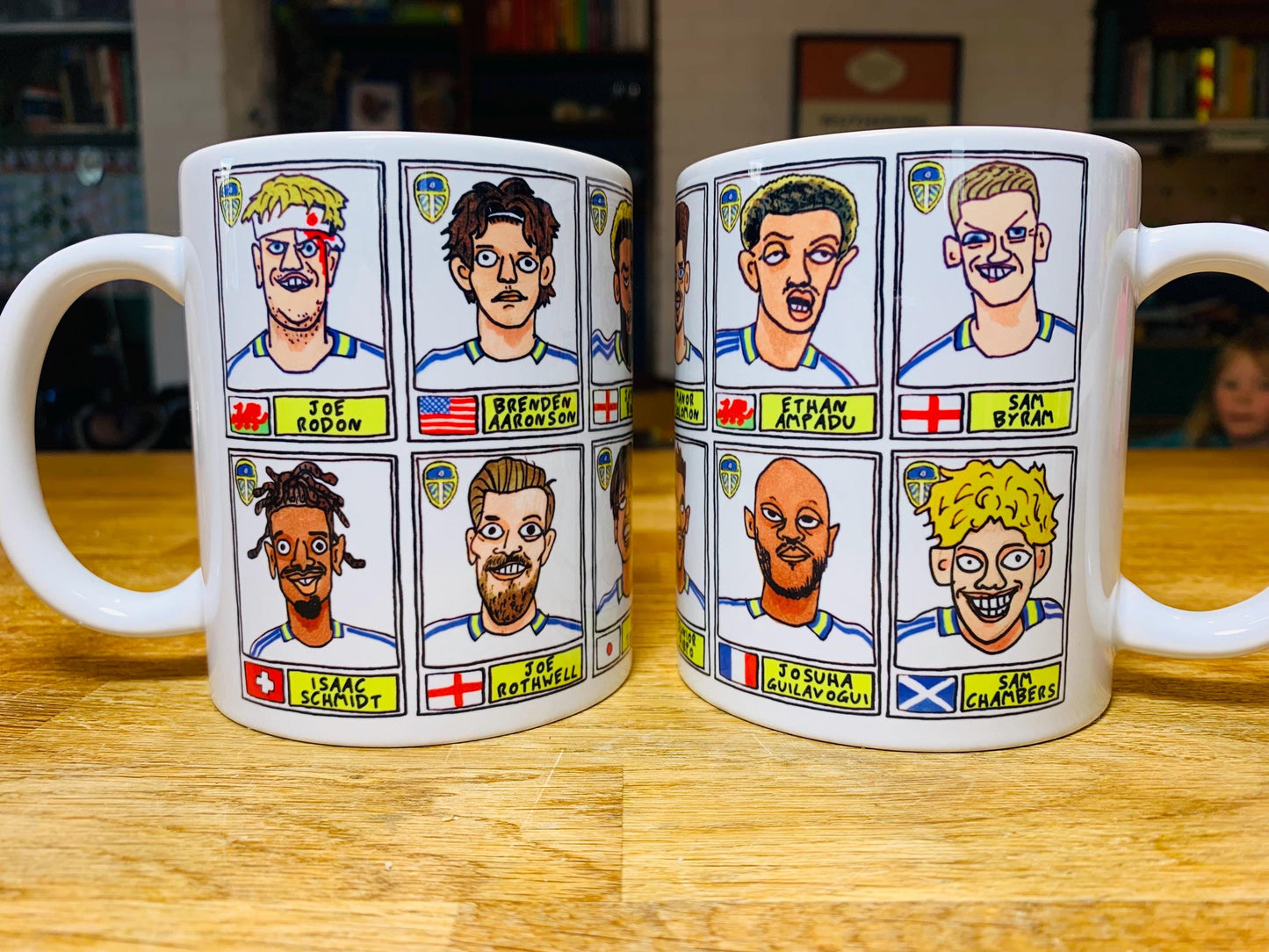 Leeds United Vol 4 No Score Draws Mug Set - Set of TWO 11oz Ceramic Mugs with Wonky Panini-Doodles Of LUFC's 24/25 Promotion Winning Squad