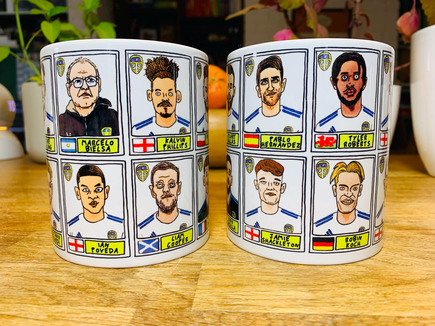 Leeds United Vol 2 No Score Draws Mug Set - Set of TWO 11oz Ceramic Mugs with Wonky Panini-style No Score Draws Doodles of Bielsa's LUFC