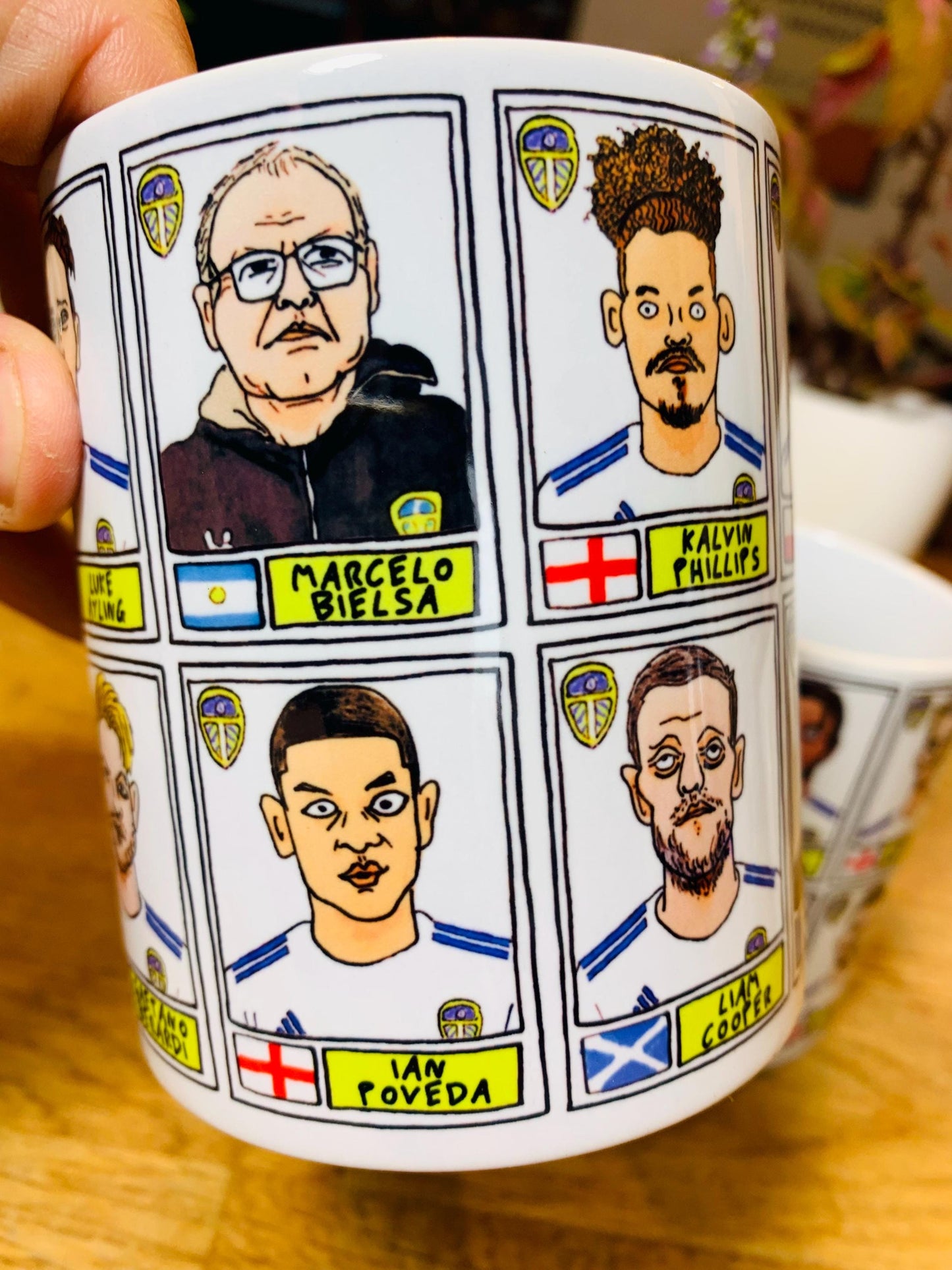 Leeds United Vol 2 No Score Draws Mug Set - Set of TWO 11oz Ceramic Mugs with Wonky Panini-style No Score Draws Doodles of Bielsa's LUFC