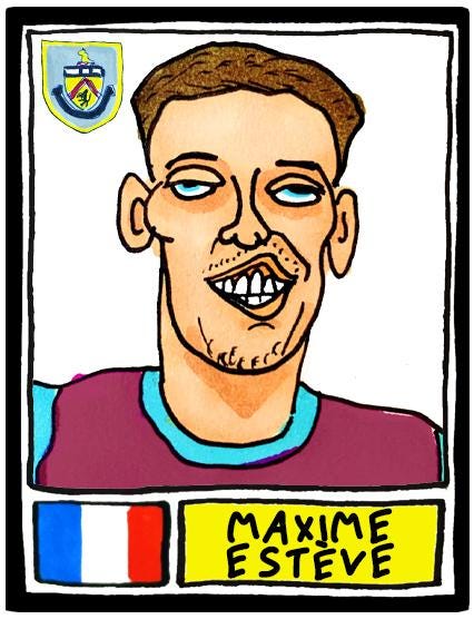 Burnley Volume 3 - No Score Draws Clarets 24/25 Edition - A3 print of 24 hand-drawn Panini-doodles Of Scott Parkers BFC Promotion-Winners