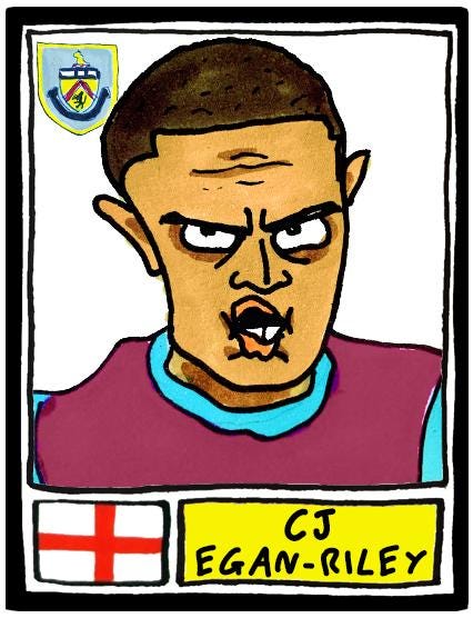 Burnley Volume 3 - No Score Draws Clarets 24/25 Edition - A3 print of 24 hand-drawn Panini-doodles Of Scott Parkers BFC Promotion-Winners