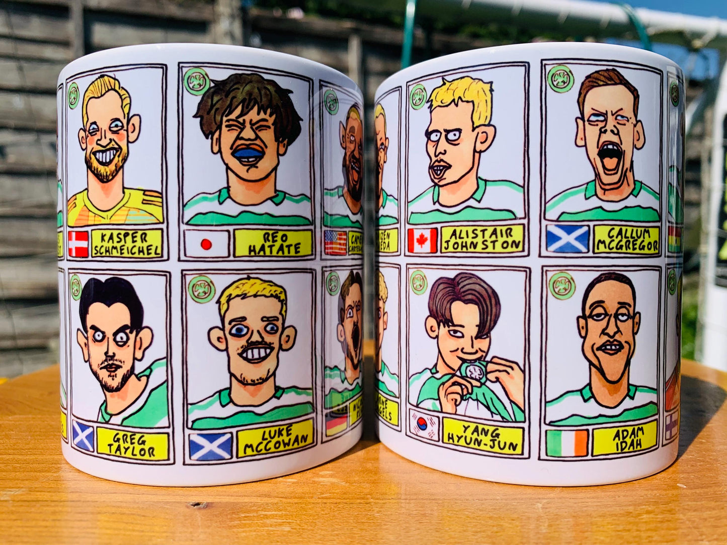 Celtic Vol 4 Champions 24-25 No Score Draws Mug Set - Set of TWO DIFFERENT 11oz Ceramic Mugs with 24 Wonky Panini-style Bhoys Doodles