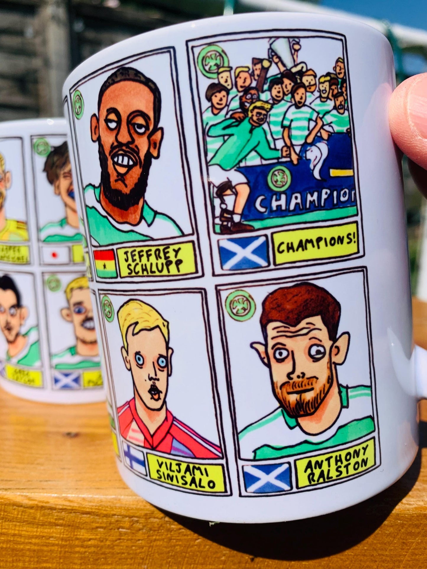 Celtic Vol 4 Champions 24-25 No Score Draws Mug Set - Set of TWO DIFFERENT 11oz Ceramic Mugs with 24 Wonky Panini-style Bhoys Doodles