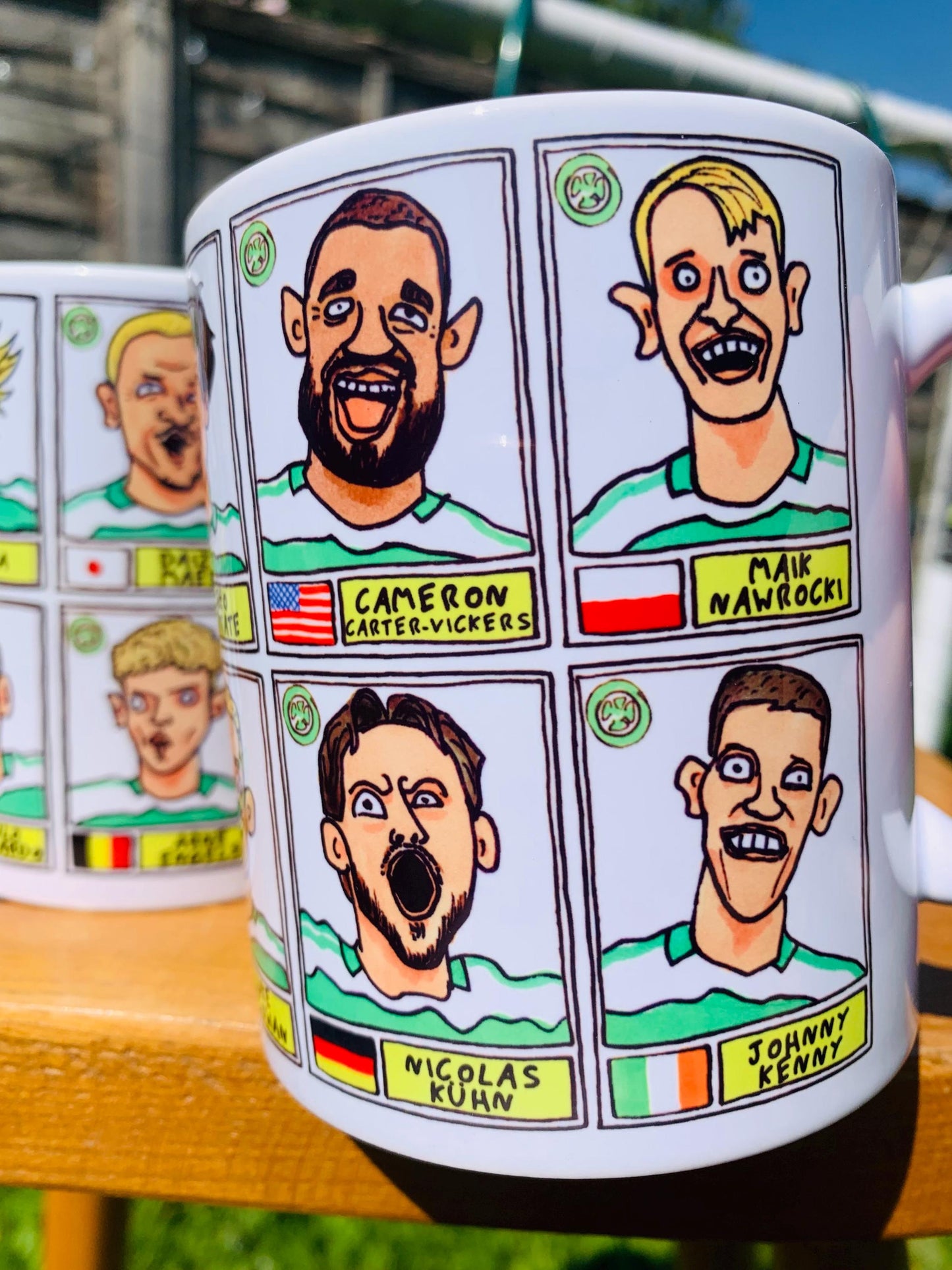 Celtic Vol 4 Champions 24-25 No Score Draws Mug Set - Set of TWO DIFFERENT 11oz Ceramic Mugs with 24 Wonky Panini-style Bhoys Doodles