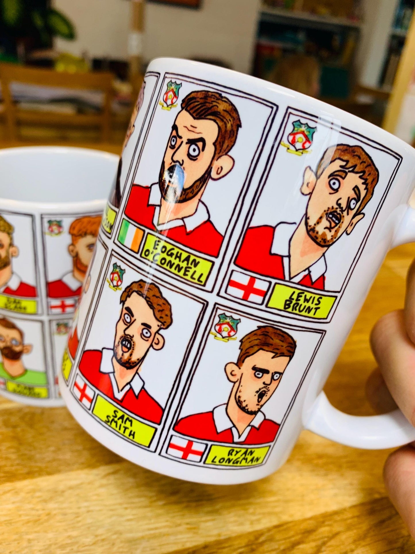 Wrexham Vol 4 No Score Draws Mug Set - Set of TWO DIFFERENT 11oz Ceramic Mugs with Wonky Panini-Doodles Of WFC's 24/25 Promotion Squad