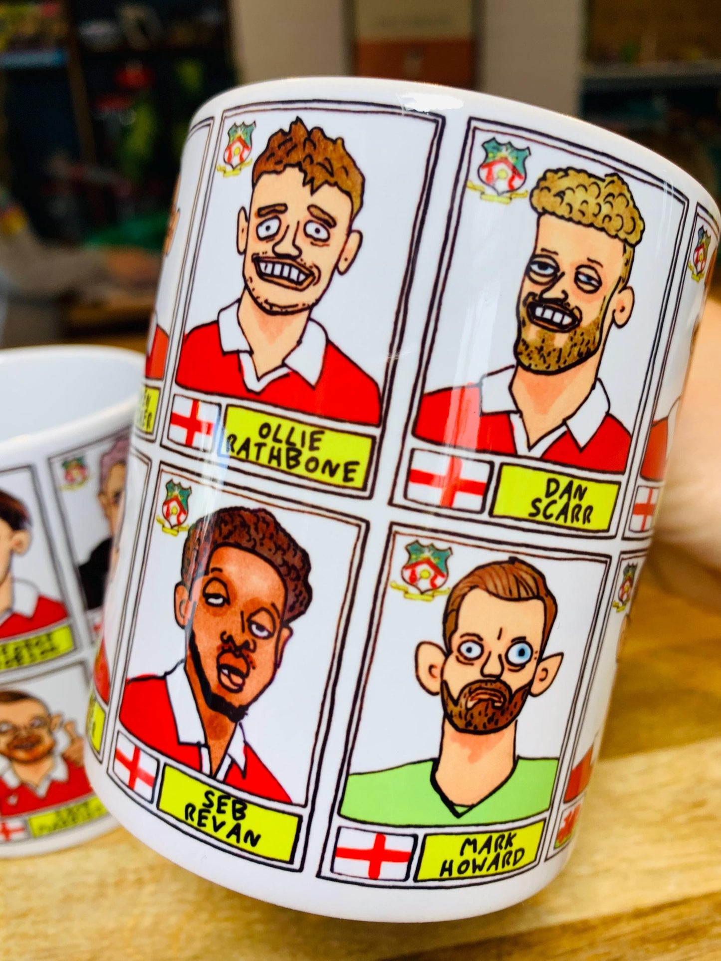 Wrexham Vol 4 No Score Draws Mug Set - Set of TWO DIFFERENT 11oz Ceramic Mugs with Wonky Panini-Doodles Of WFC's 24/25 Promotion Squad
