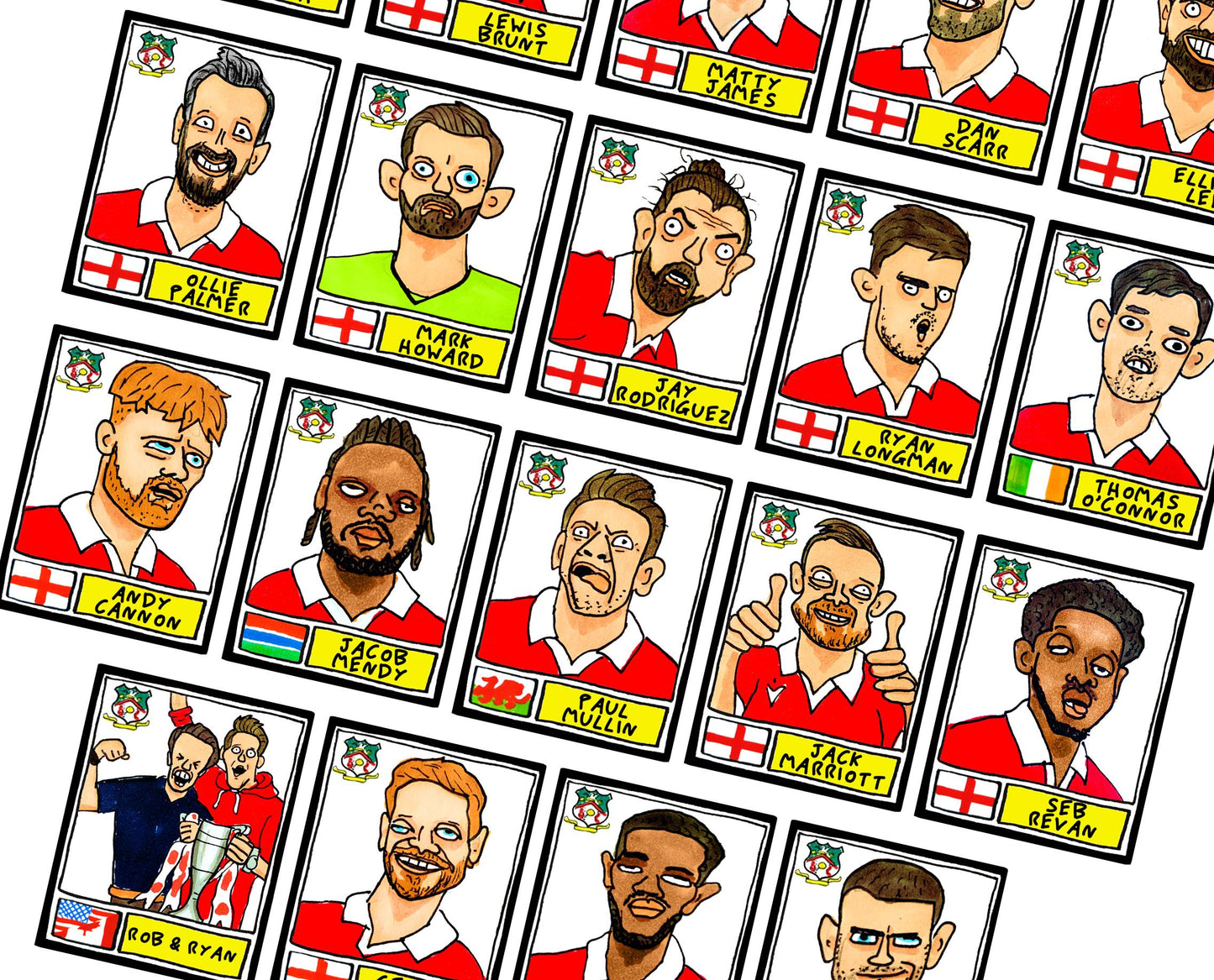 Wrexham Vol 4 - No Score Draws Welcome To The Championship Edition - A3 print of 24 hand-drawn Panini-doodles Of WFC's 24/25 Promotion Squad