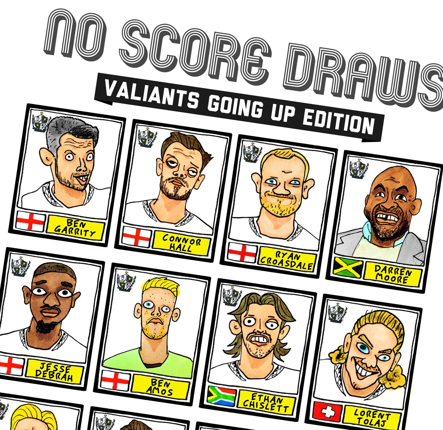 Port Vale Vol 2 - No Score Draws Valiants Going Up Edition - A3 print of 24 hand-drawn Panini-doodles Of PVFC's 24/25 Promotion Squad