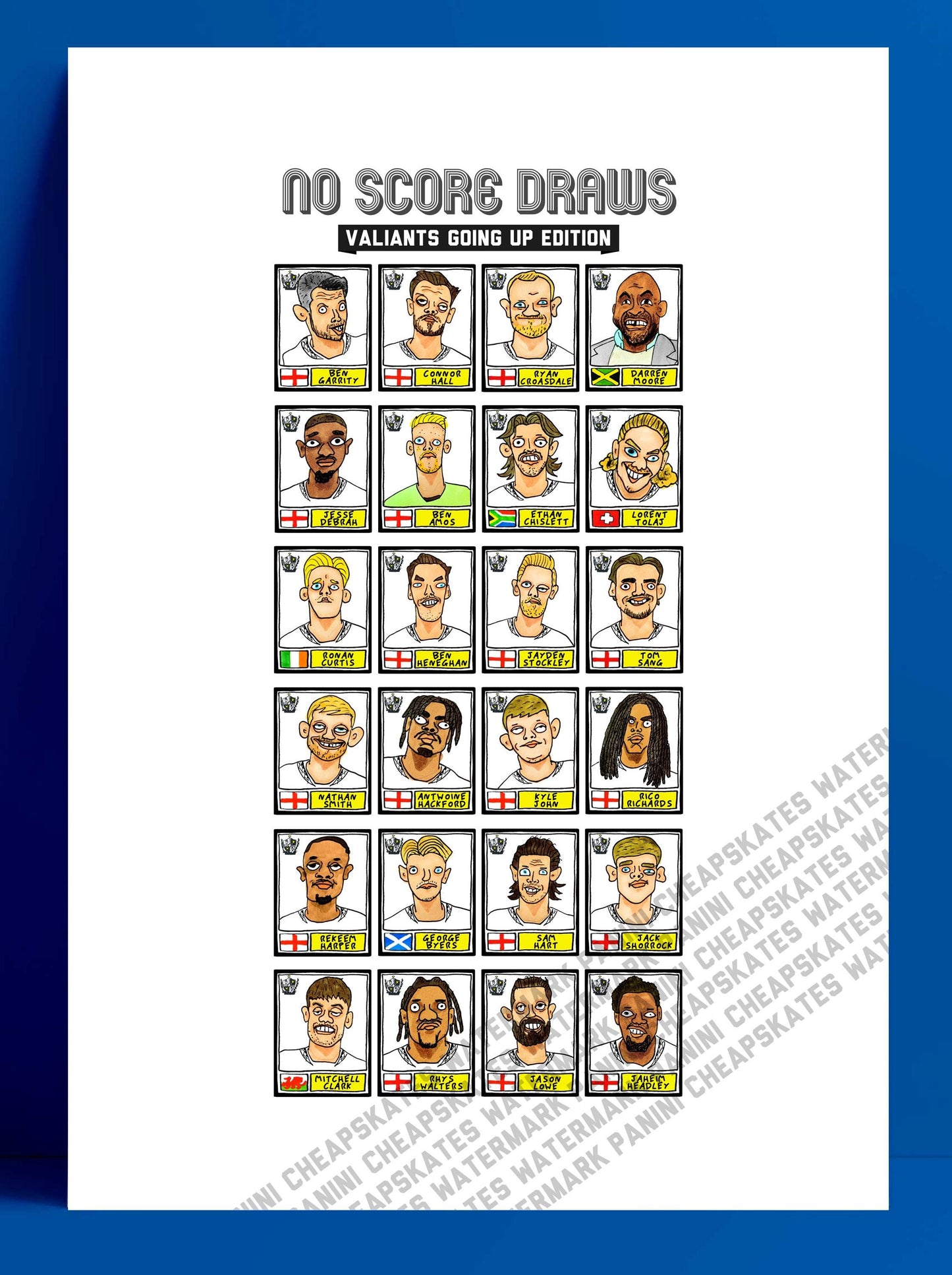 Port Vale Vol 2 - No Score Draws Valiants Going Up Edition - A3 print of 24 hand-drawn Panini-doodles Of PVFC's 24/25 Promotion Squad