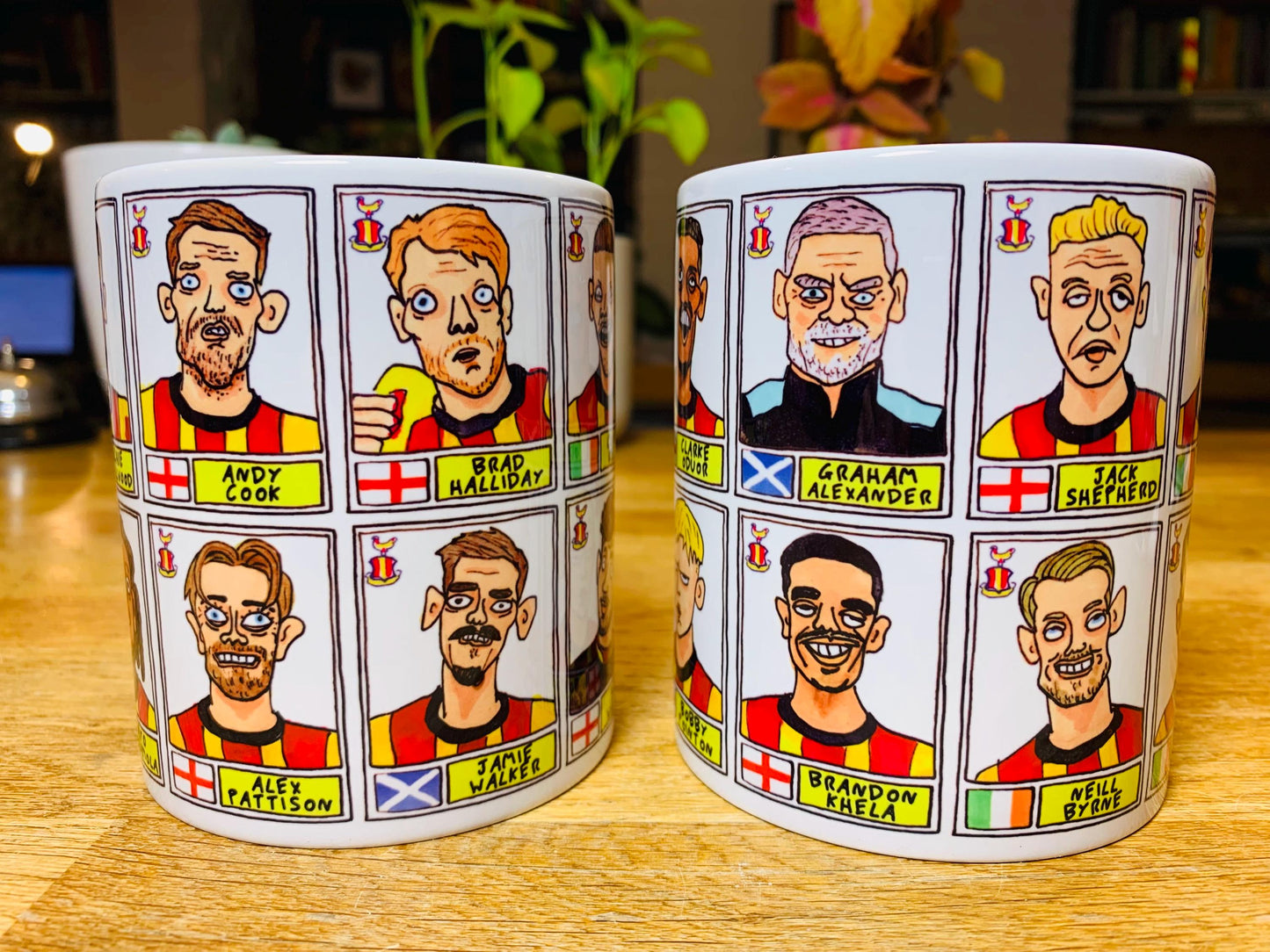 Bradford City Vol 2 Going Up No Score Draws Mug Set - Set of TWO DIFFERENT 11oz Ceramic Mugs with 24 Wonky Panini-Doodles of BCFC 24-25