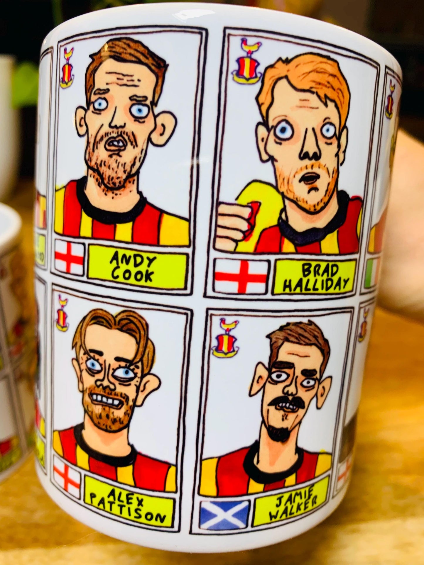Bradford City Vol 2 Going Up No Score Draws Mug Set - Set of TWO DIFFERENT 11oz Ceramic Mugs with 24 Wonky Panini-Doodles of BCFC 24-25