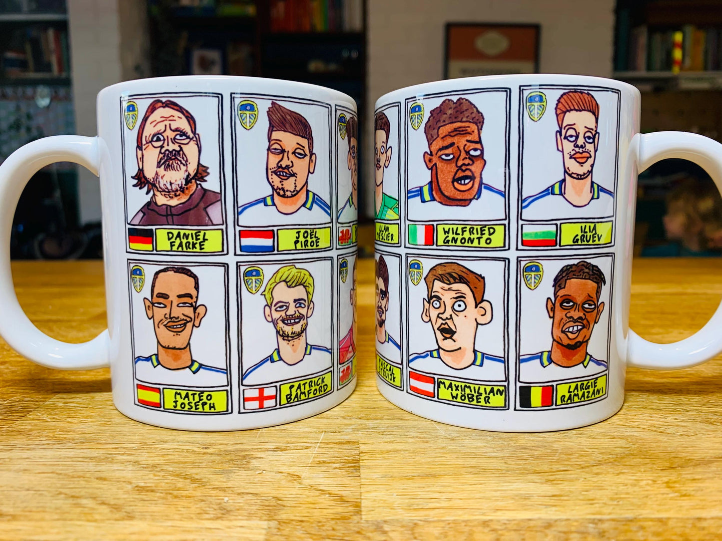 Leeds United Vol 4 No Score Draws Mug Set - Set of TWO 11oz Ceramic Mugs with Wonky Panini-Doodles Of LUFC's 24/25 Promotion Winning Squad