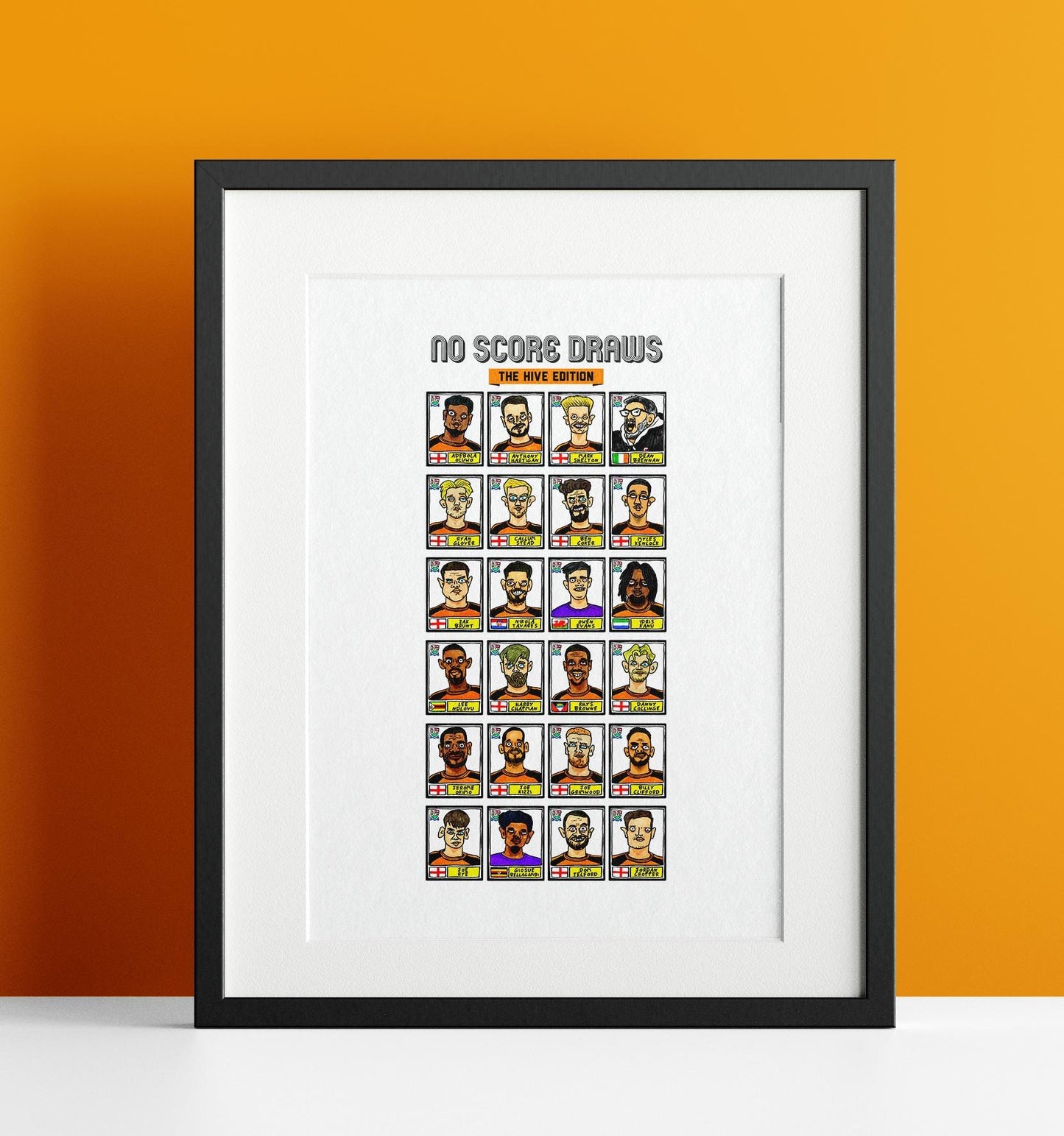 Barnet - No Score Draws The Hive Edition - A3 print of 24 Wonky Panini-style Doodles Of The Bees' 24/25 National League- Winning Squad