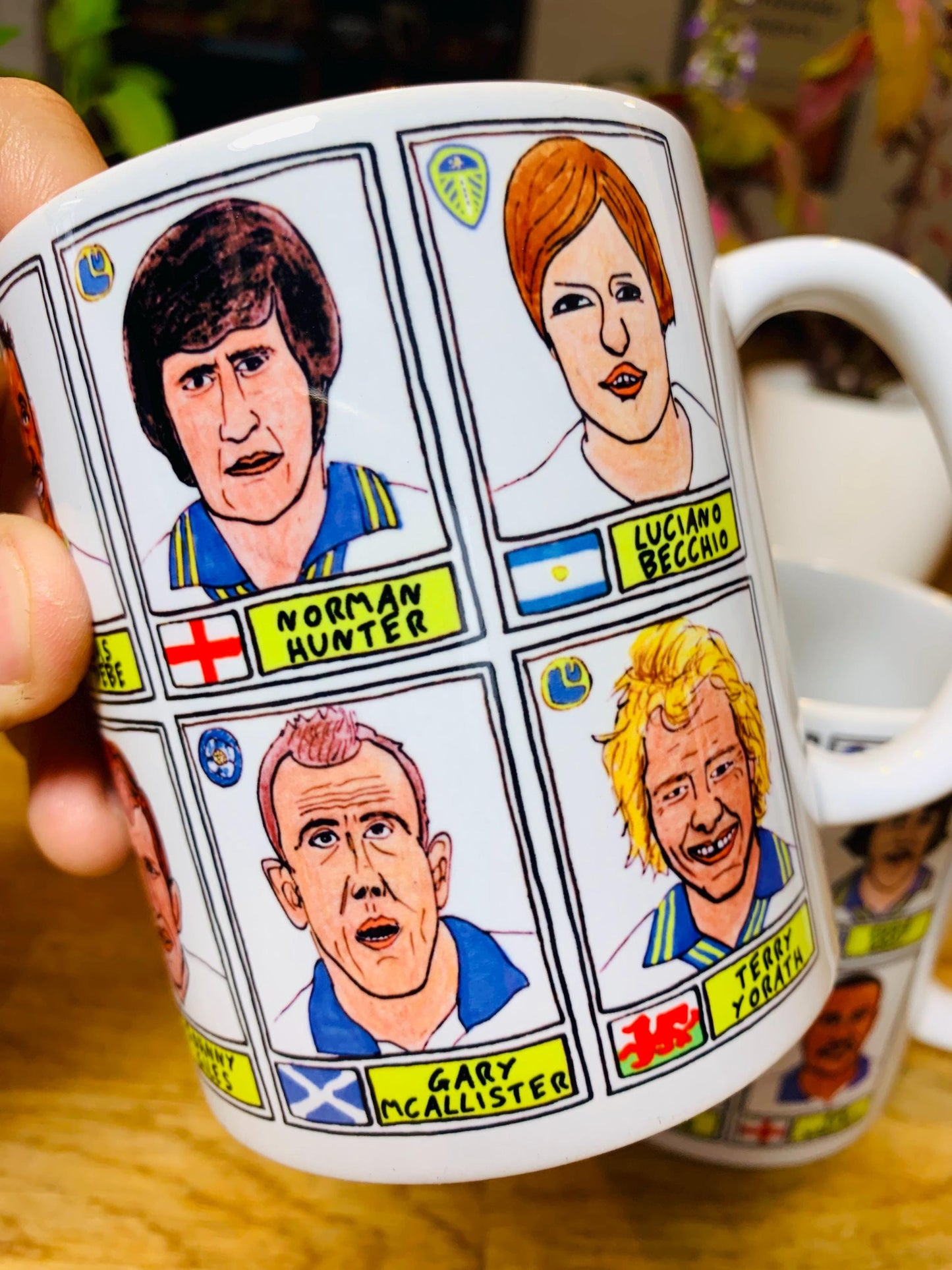 Leeds United Vol 1 No Score Draws Mug Set - Set of TWO 11oz Ceramic Mugs with Wonky Panini-style No Score Draws Doodles of LUFC legends