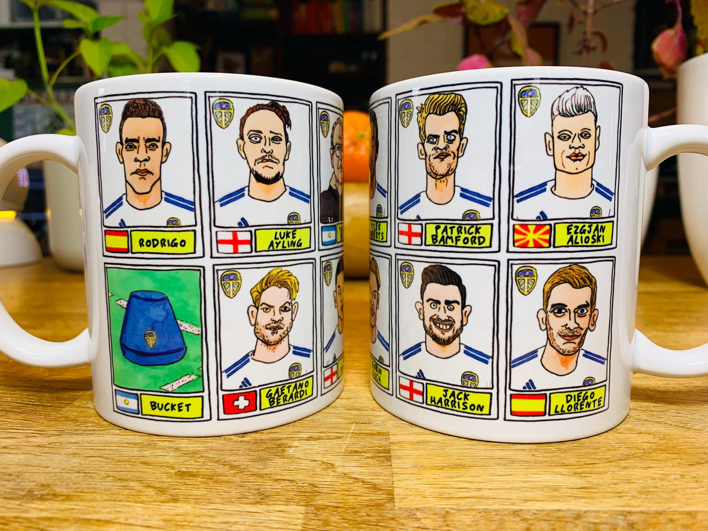 Leeds United Vol 2 No Score Draws Mug Set - Set of TWO 11oz Ceramic Mugs with Wonky Panini-style No Score Draws Doodles of Bielsa's LUFC