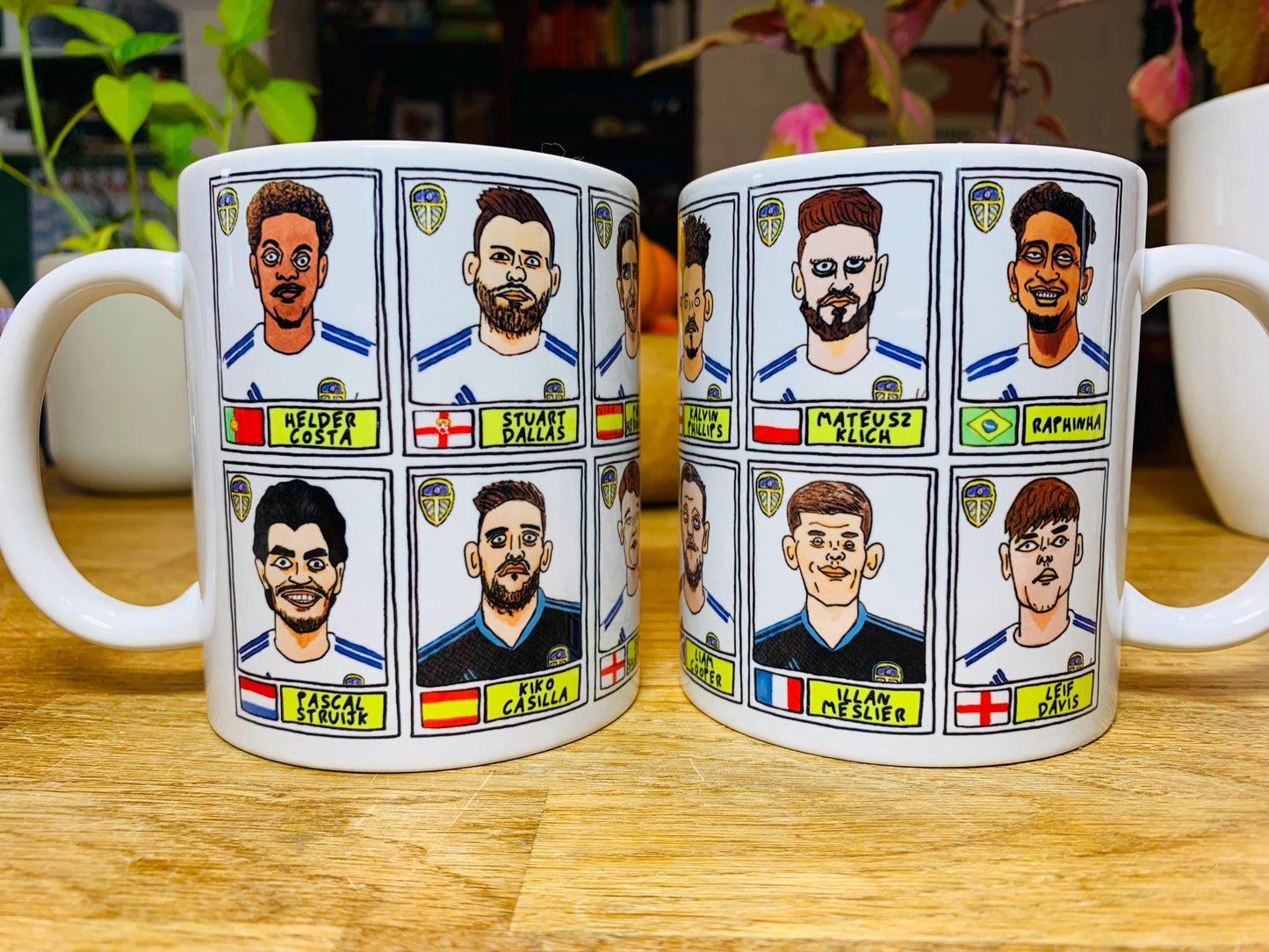 Leeds United Vol 2 No Score Draws Mug Set - Set of TWO 11oz Ceramic Mugs with Wonky Panini-style No Score Draws Doodles of Bielsa's LUFC