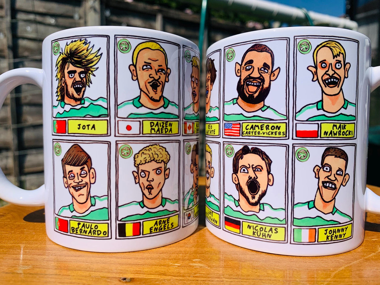 Celtic Vol 4 Champions 24-25 No Score Draws Mug Set - Set of TWO DIFFERENT 11oz Ceramic Mugs with 24 Wonky Panini-style Bhoys Doodles