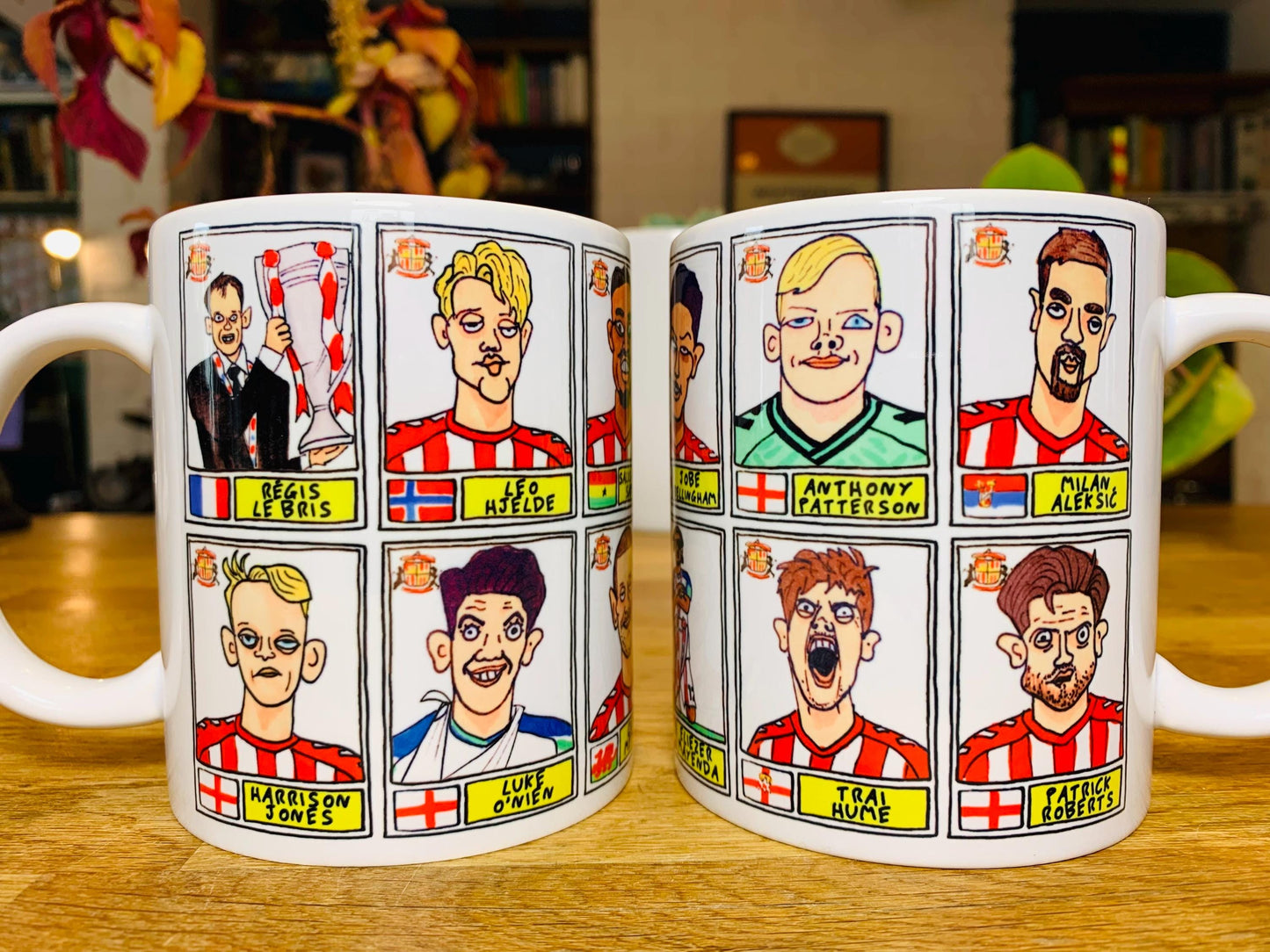 Sunderland Volume 4 - Going Up No Score Draws Mug Set - Set of TWO DIFFERENT 11oz Ceramic Mugs with Wonky Doodles Of SAFC's 24/25 Black Cats