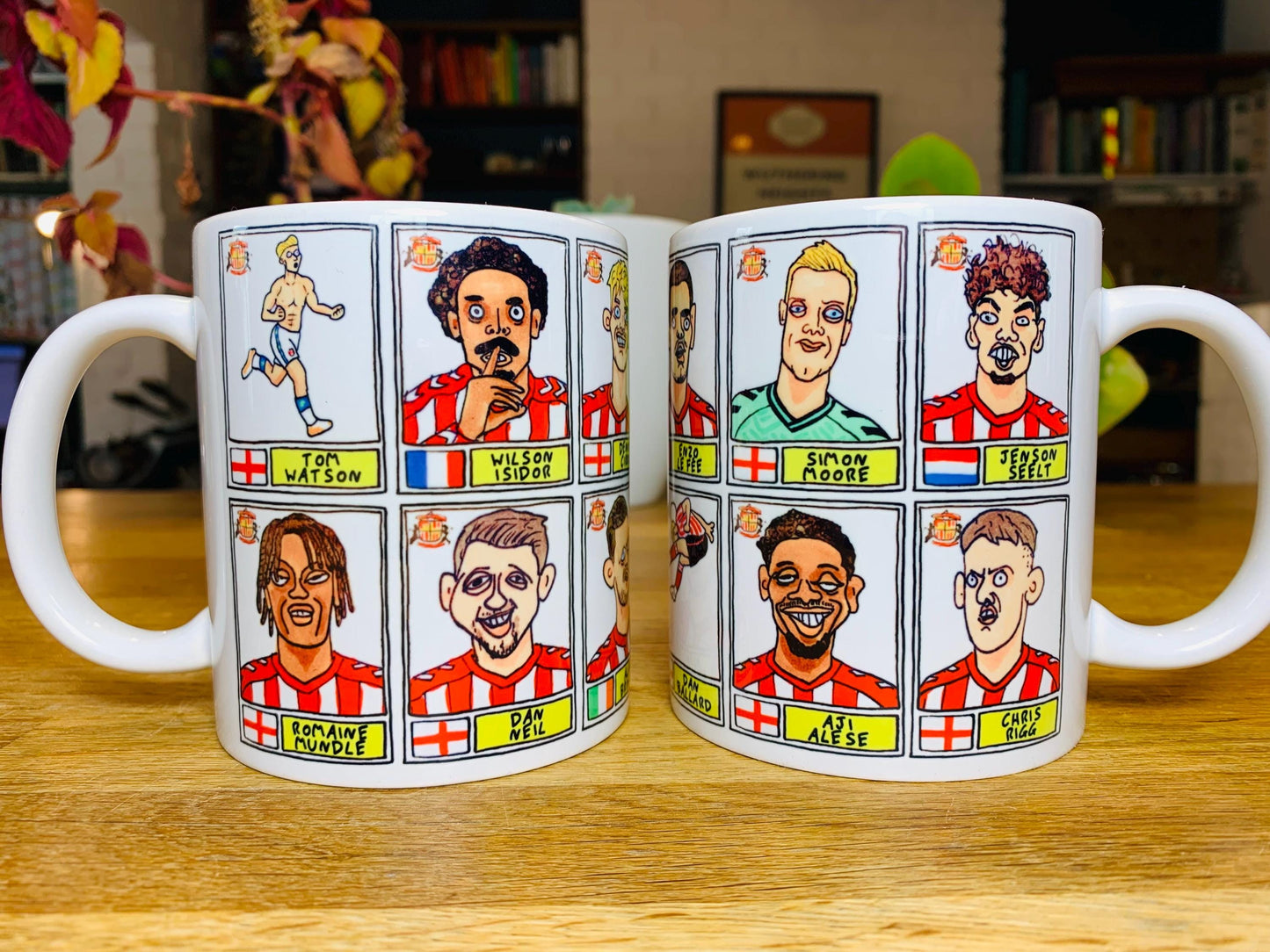 Sunderland Volume 4 - Going Up No Score Draws Mug Set - Set of TWO DIFFERENT 11oz Ceramic Mugs with Wonky Doodles Of SAFC's 24/25 Black Cats