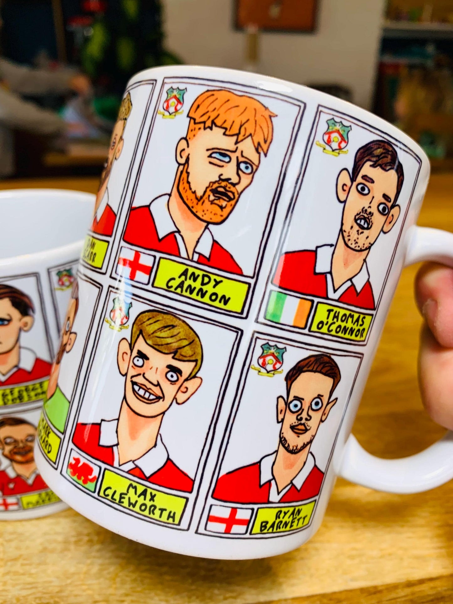 Wrexham Vol 4 No Score Draws Mug Set - Set of TWO DIFFERENT 11oz Ceramic Mugs with Wonky Panini-Doodles Of WFC's 24/25 Promotion Squad