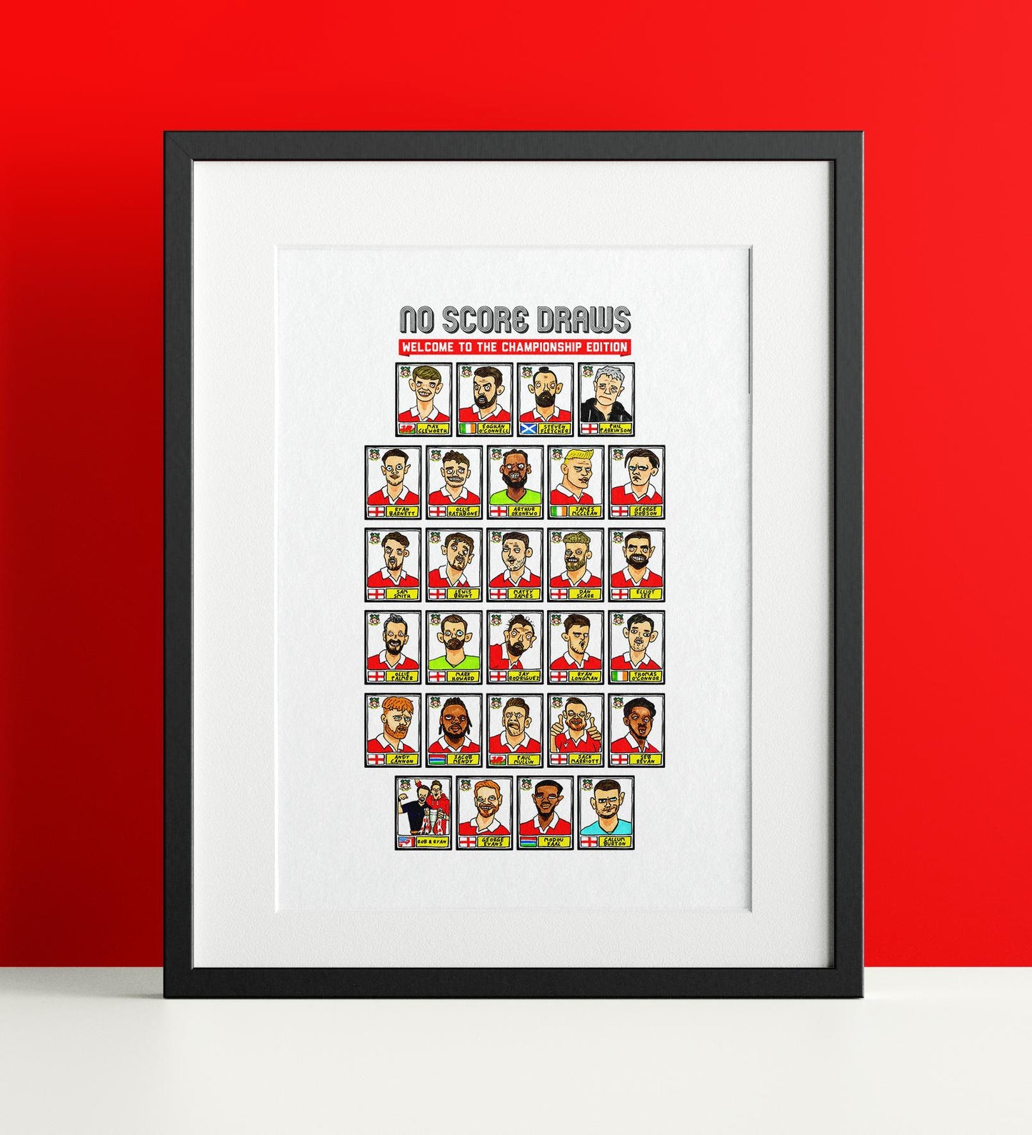 Wrexham Vol 4 - No Score Draws Welcome To The Championship Edition - A3 print of 24 hand-drawn Panini-doodles Of WFC's 24/25 Promotion Squad