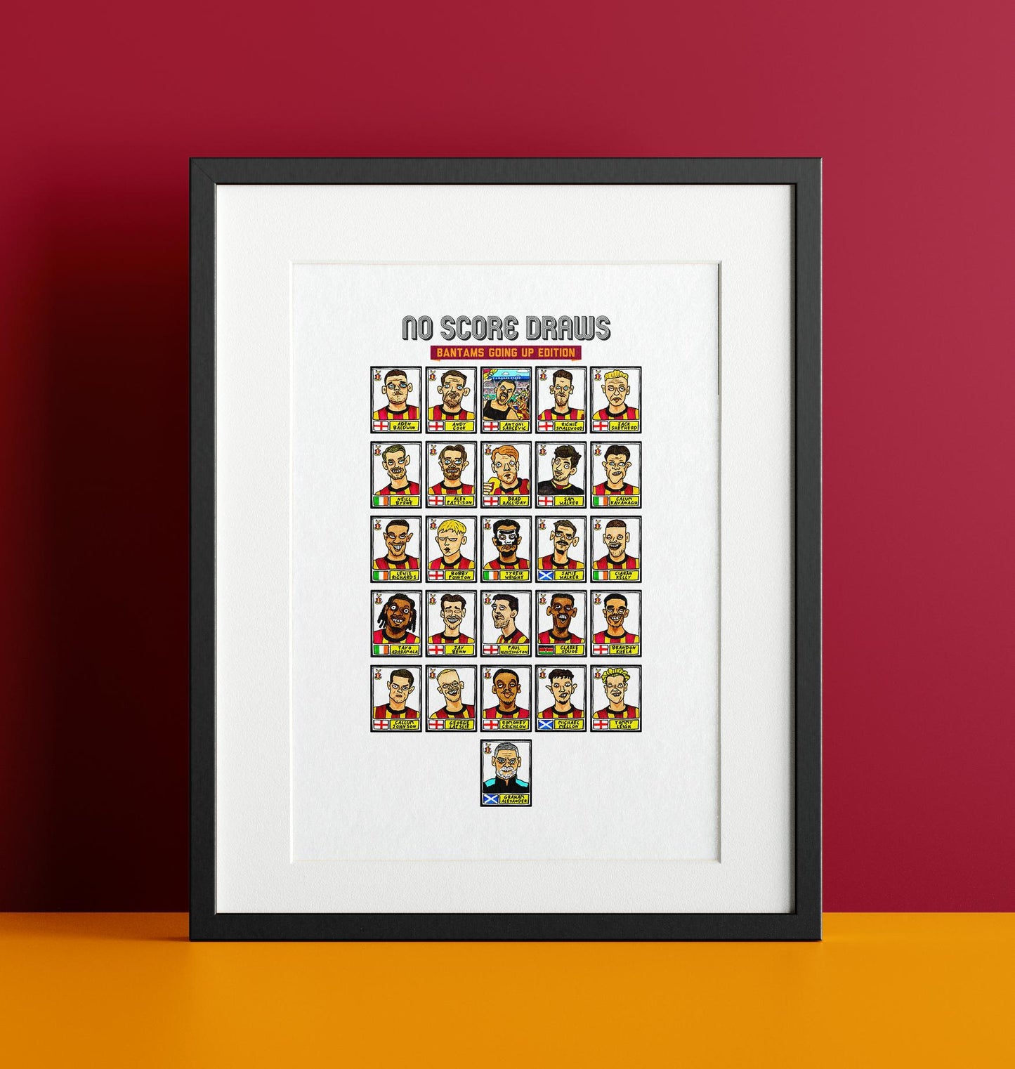 Bradford City Vol 2 - No Score Draws Bantams Going Up Edition - A3 print of 26 hand-drawn Panini-doodles Of BCFC's 24/25 Promotion Squad