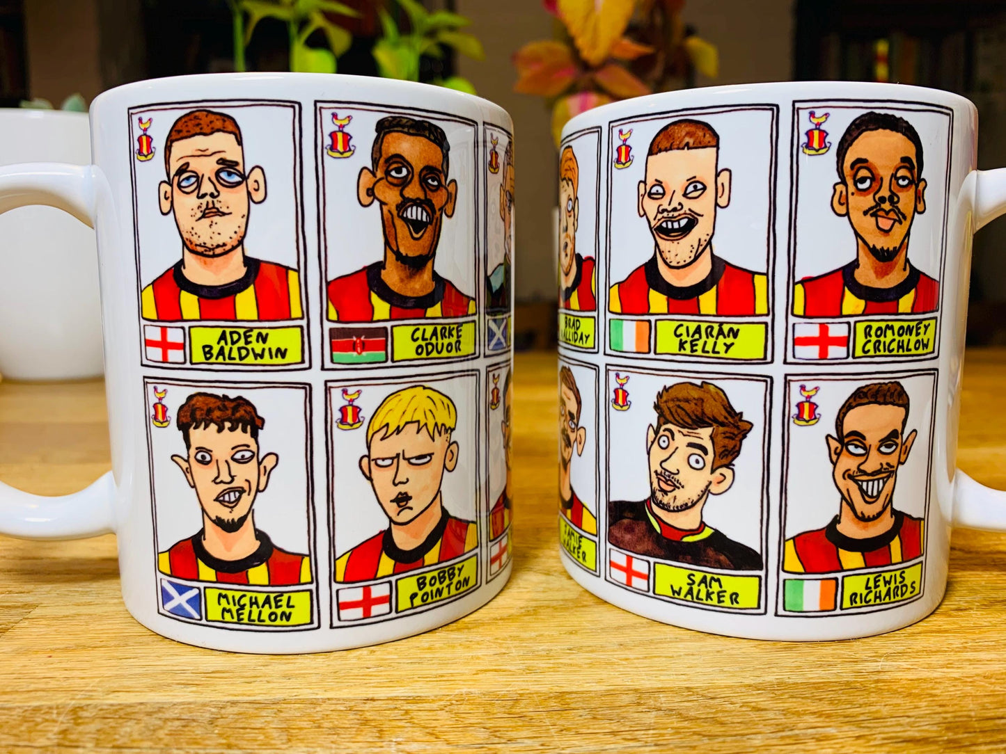 Bradford City Vol 2 Going Up No Score Draws Mug Set - Set of TWO DIFFERENT 11oz Ceramic Mugs with 24 Wonky Panini-Doodles of BCFC 24-25