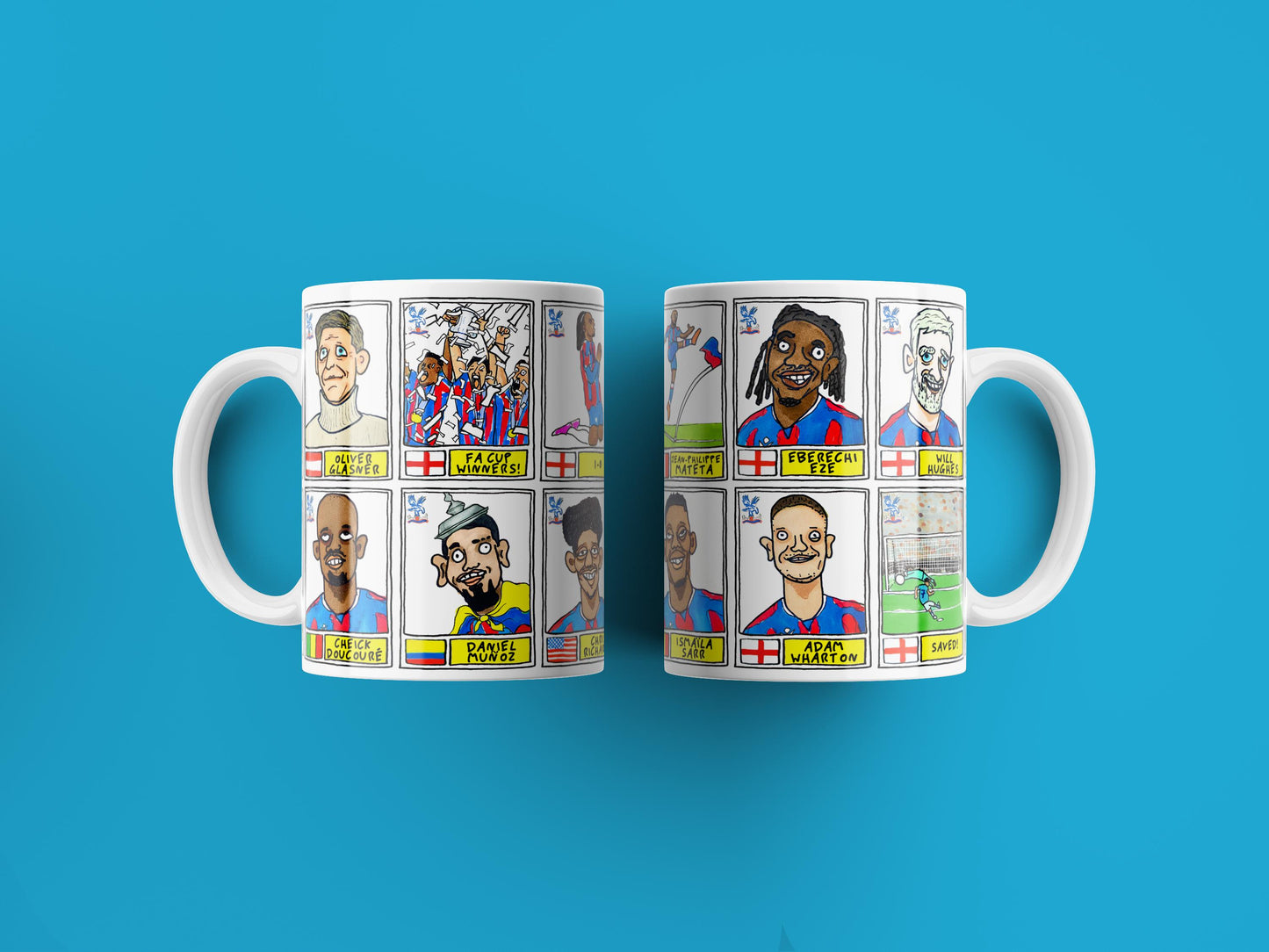 Crystal Palace Vol 2 No Score Draws Mug Set - Set of TWO DIFFERENT 11oz Mugs with Wonky Panini-doodles of Oliver Glasner's 24/25 CPFC Squad