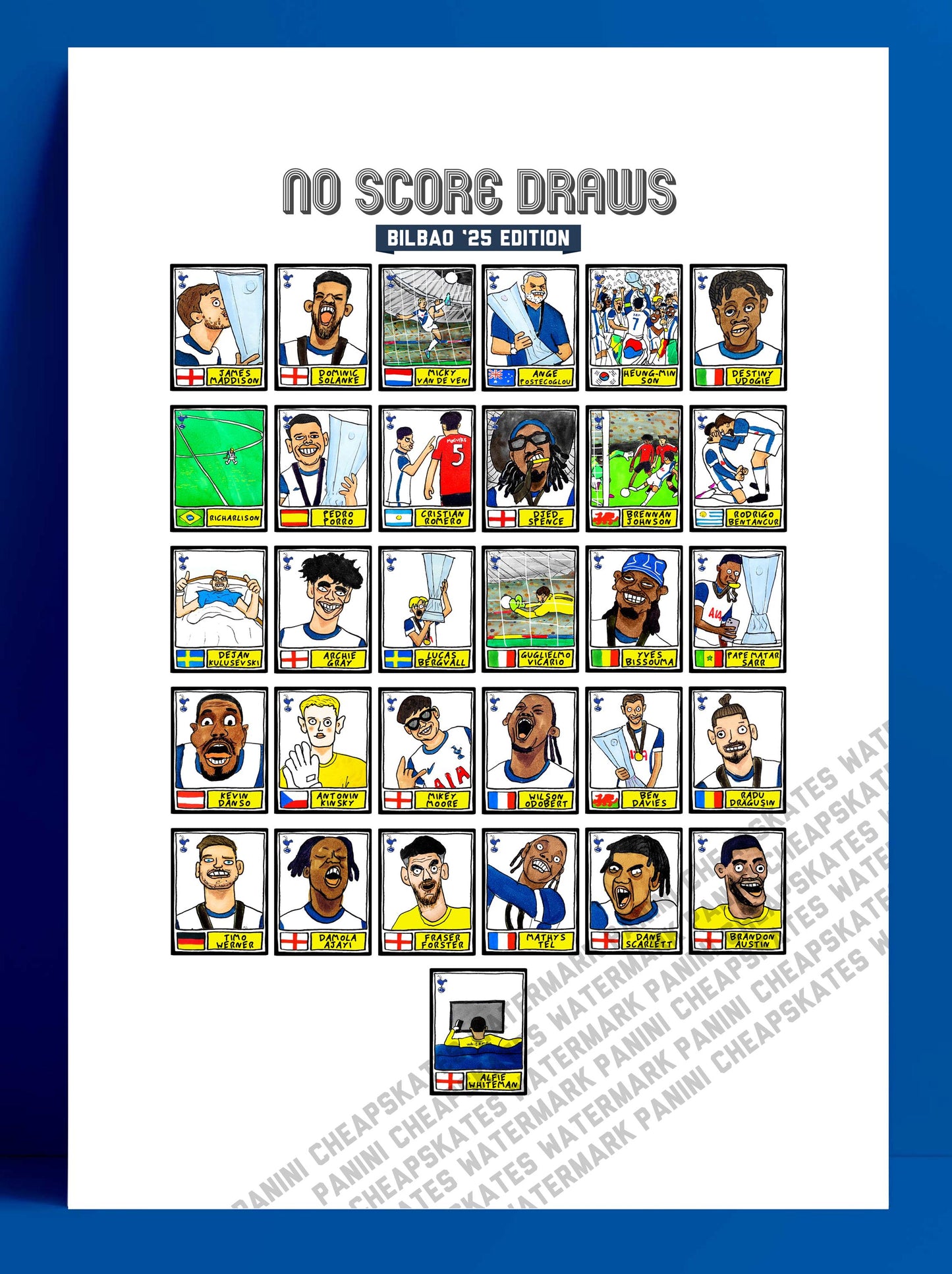Spurs Volume 5 - No Score Draws Bilbao '25 Edition - A3 print of 31 Wonky Panini-style football doodles of Big Ange's Europa League-Winners