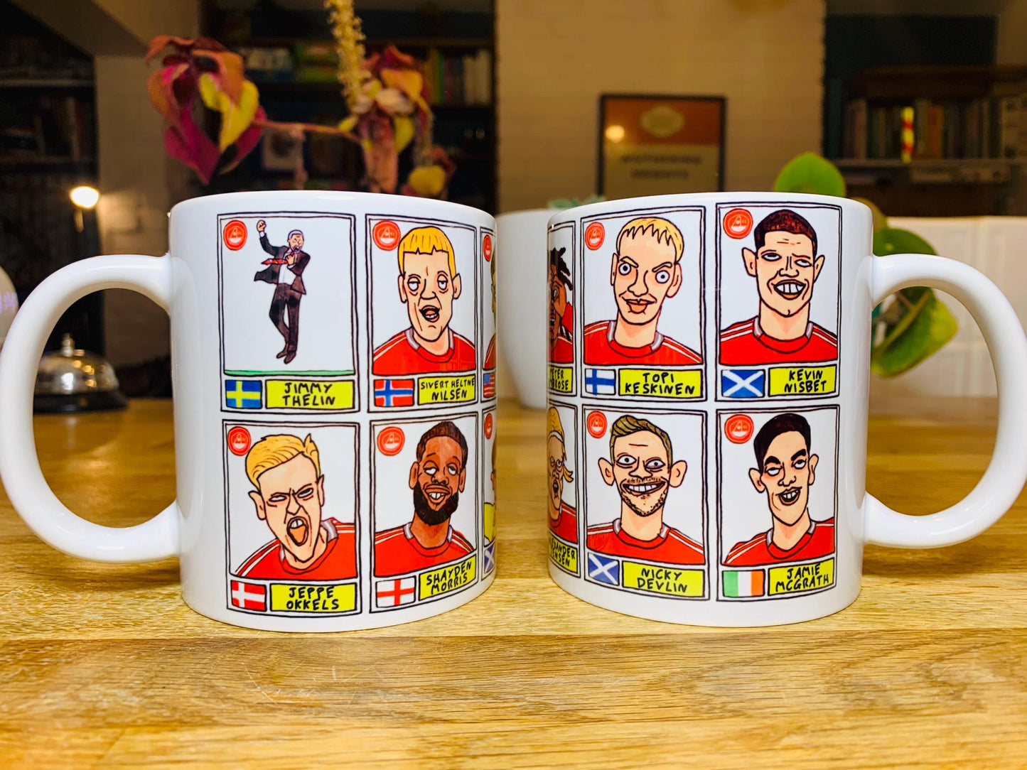 Aberdeen Vol 2 - Scottish Cup Winners 24/25 No Score Draws Mug Set - Set of TWO DIFFERENT 11oz Ceramic Mugs with Wonky Dons Panini-Doodles