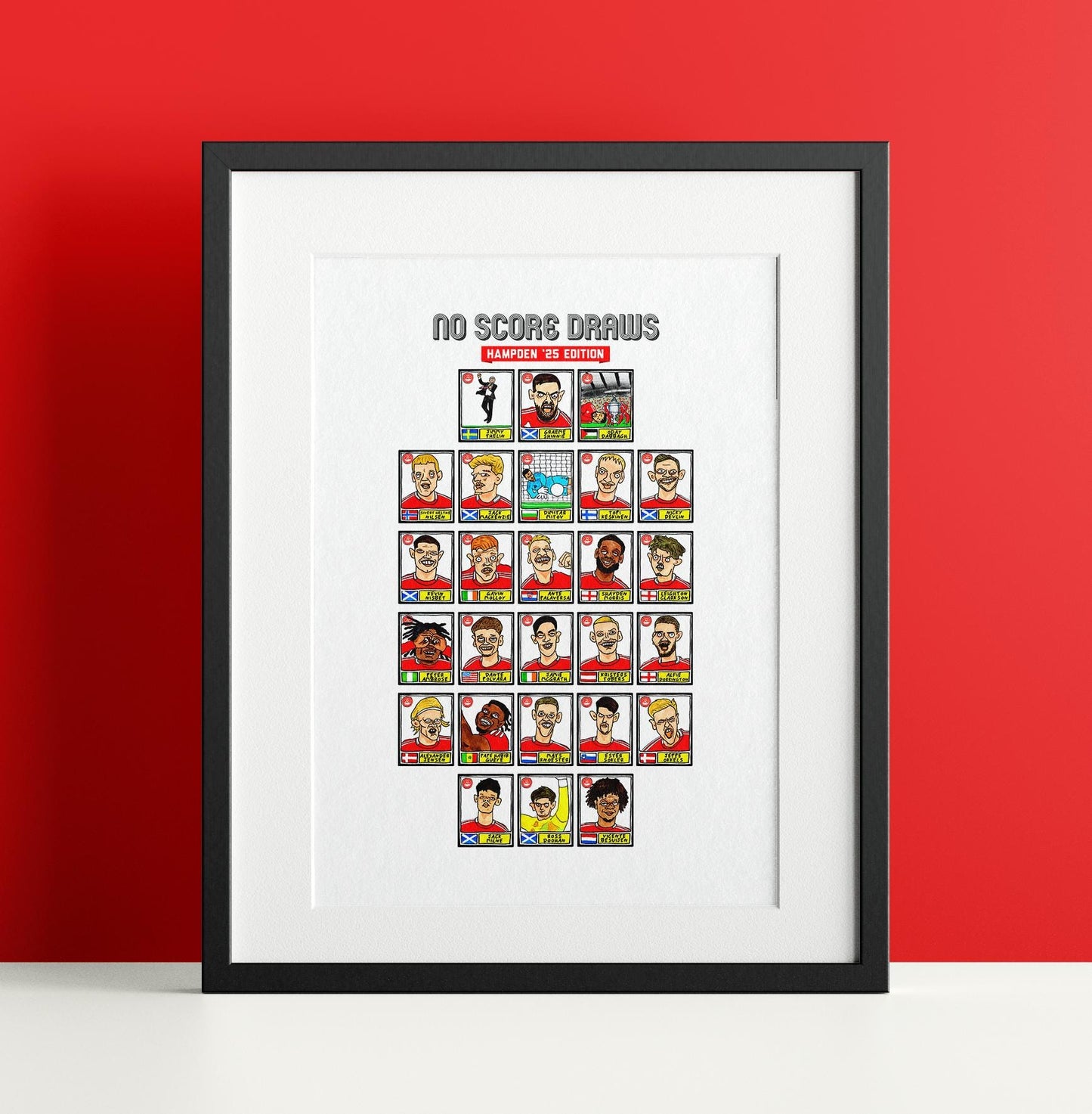 Aberdeen Vol 2 - No Score Draws Hampden '25 Edition - A3 print of 26 Wonky Panini-style doodles of Aberdeen 24-25 Scottish Cup Winners