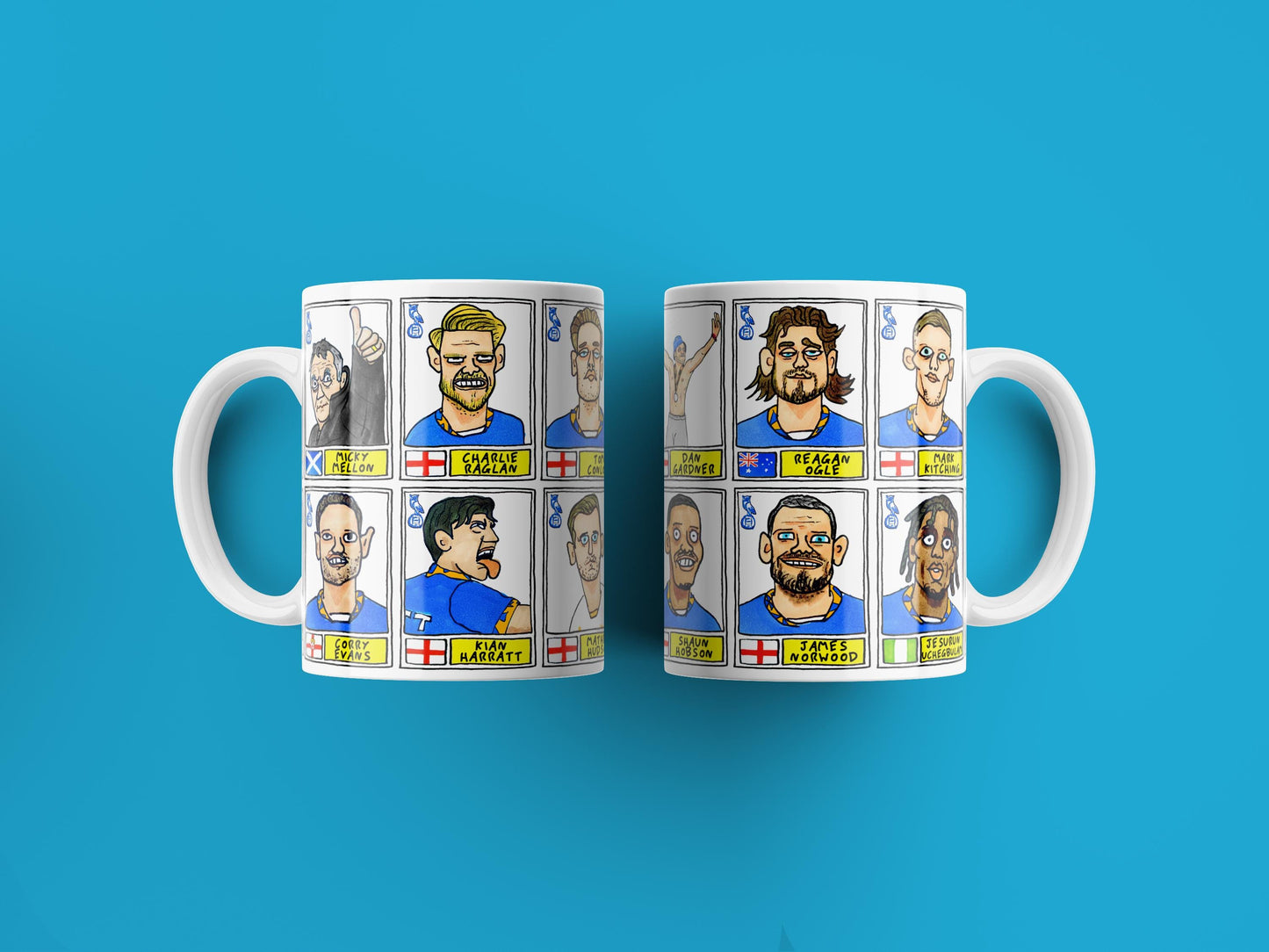 Oldham Athletic Vol 2 - Mellonball No Score Draws Mug Set - Set of TWO DIFFERENT 11oz Mugs with Wonky Doodles OAFC's 24/25 Playoff Winners