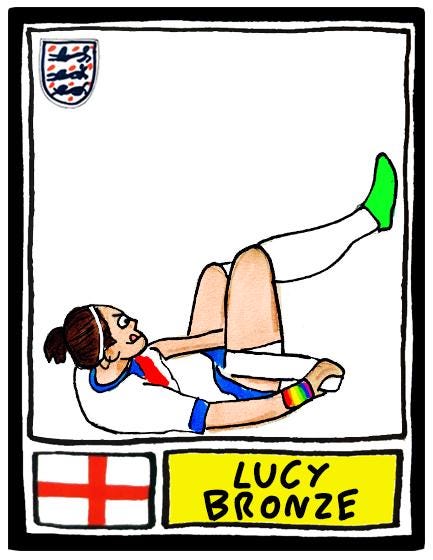 England Lionesses Vol 3 - No Score Draws Lionesses '25 Edition - A3 print of 24 wonky Panini-doodles of England Women's Euro 2025 WINNERS