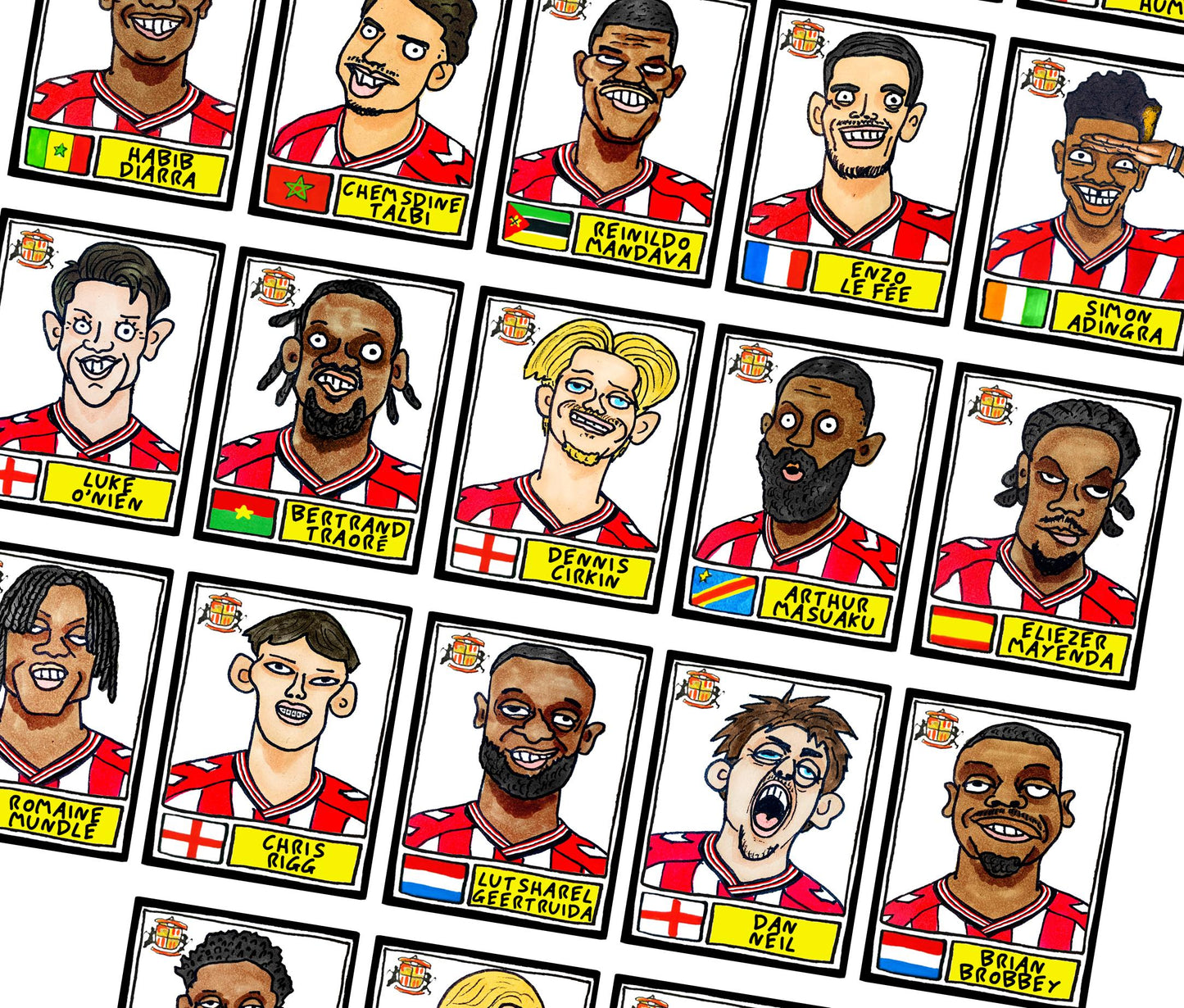 Sunderland Volume 5 - Black Cats 25/26 Edition - A3 print of 24 Wonky No Score Draws Doodles Of SAFC's 25/26 Premier League Squad