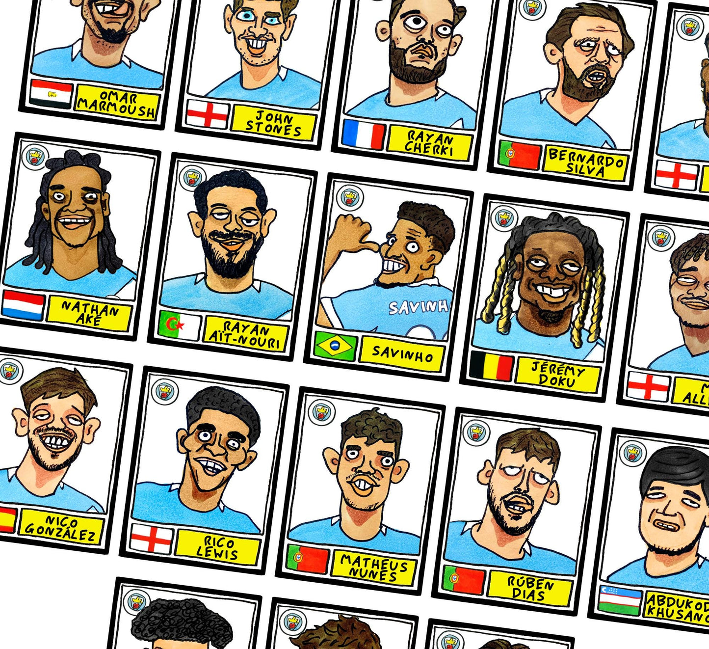 Man City 25/26 - No Score Draws Pep 25/26 Edition - A3 Print Of 24 Wonky No Score Draws Panini-style Doodles Of Guardiola's Manchester City