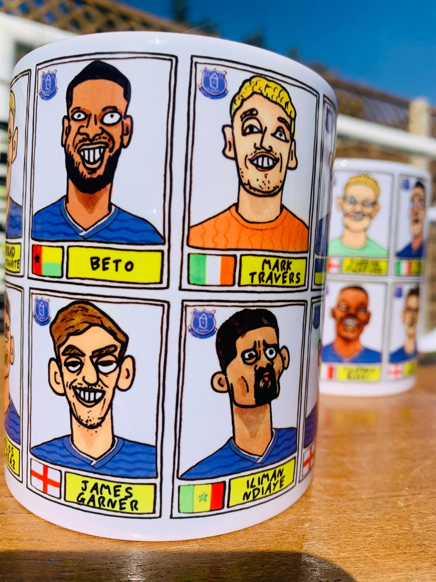 Everton 25/26 No Score Draws Mug Set - Set of TWO DIFFERENT 11oz Mugs with Wonky Panini-Doodles of David Moyes' 25/26 Toffees Everton Squad