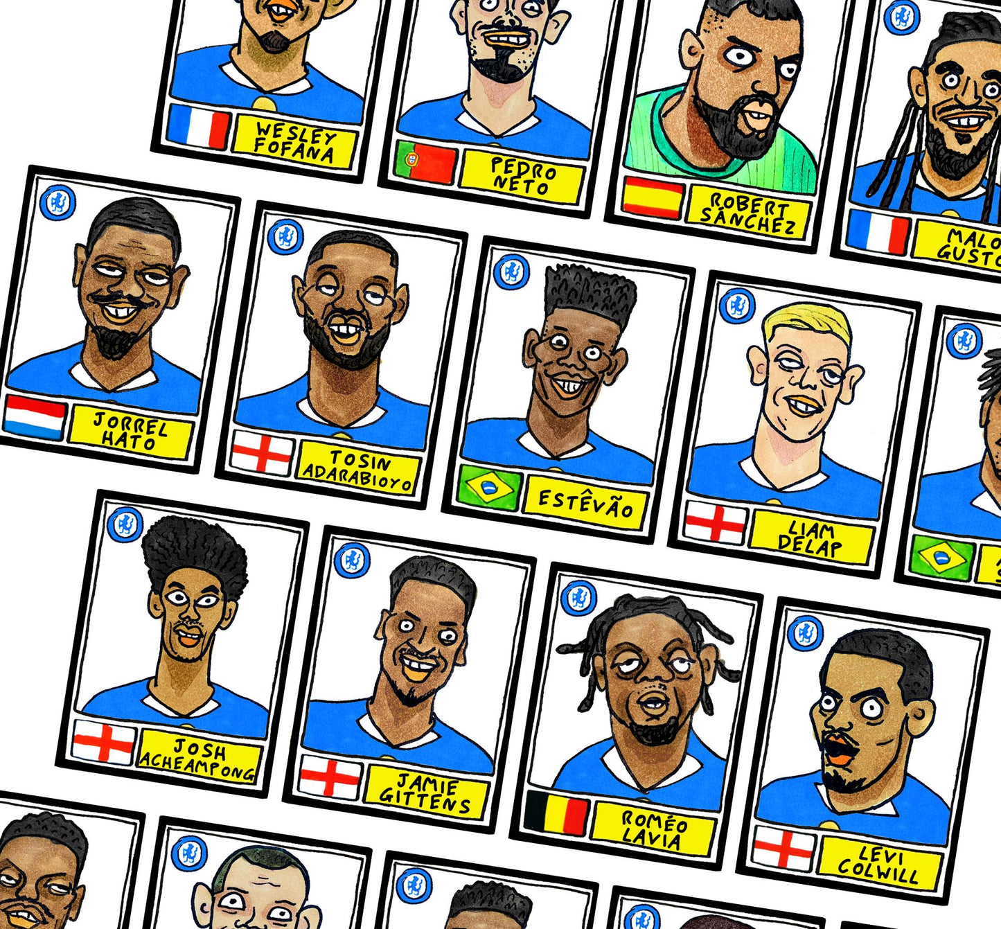 Chelsea 25/26 - No Score Draws Stamford Bridge 25/26 Edition - A3 Print Of 28 Wonky No Score Draws Panini-style Doodles Of Maresca's CFC