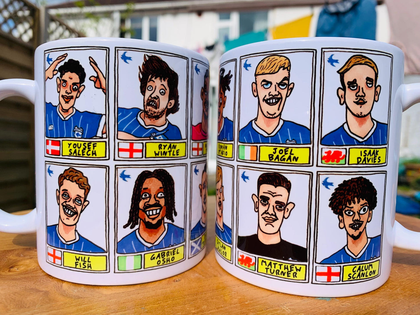 Cardiff City Vol 2 - Bluebirds Going Up No Score Draws Mug Set - Set of TWO DIFFERENT 11oz Ceramic Mugs with Wonky CCFC Doodles
