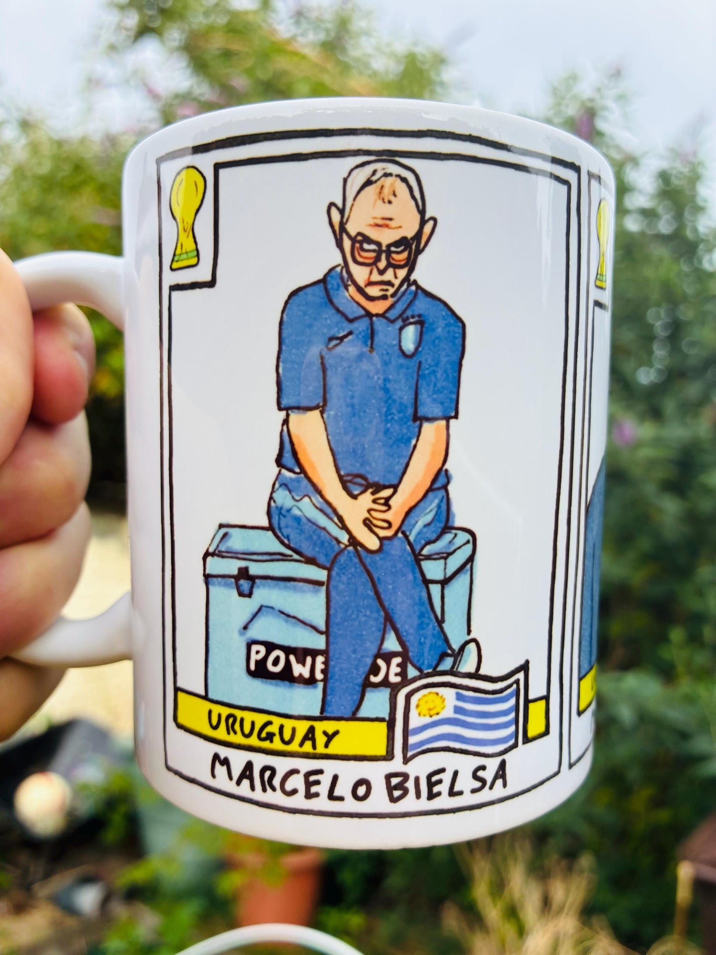 Bielsa 2026 Uruguay Triptych No Score Draws Mug - 11oz Ceramic El Loco Mug With 3 Wonky NSD World Cup 2026 Football Drawings