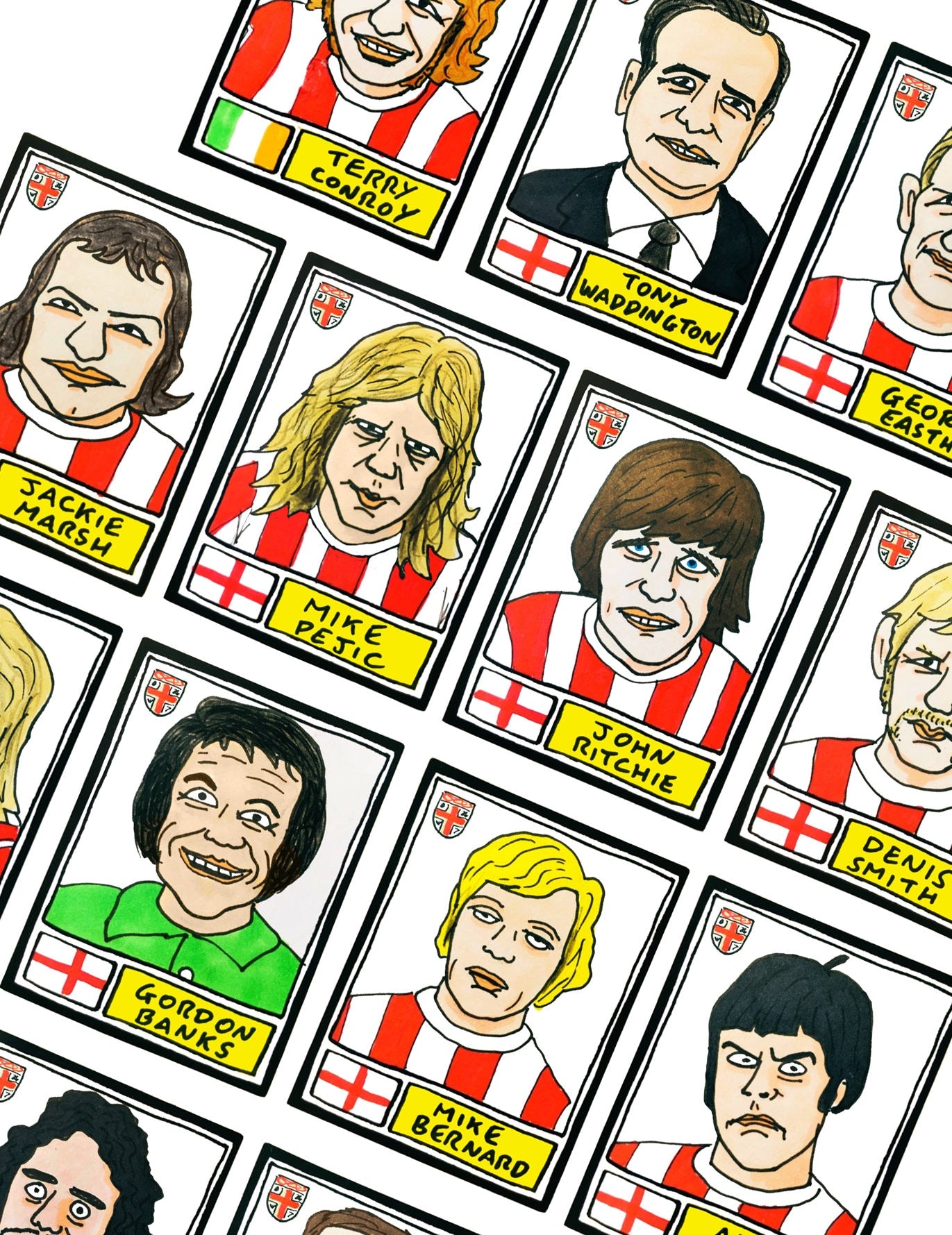 Stoke City Vol 2 - No Score Draws Wembley '72 Edition - A3 print of 18 hand-drawn Panini-style SCFC Icons - 1972 League Cup Winners