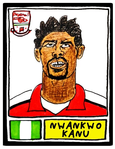 Arsenal Volume 1 - No Score Draws Gunners Edition - A3 print of 36 hand-drawn Panini-style football sticker icons -Cheapskate football art