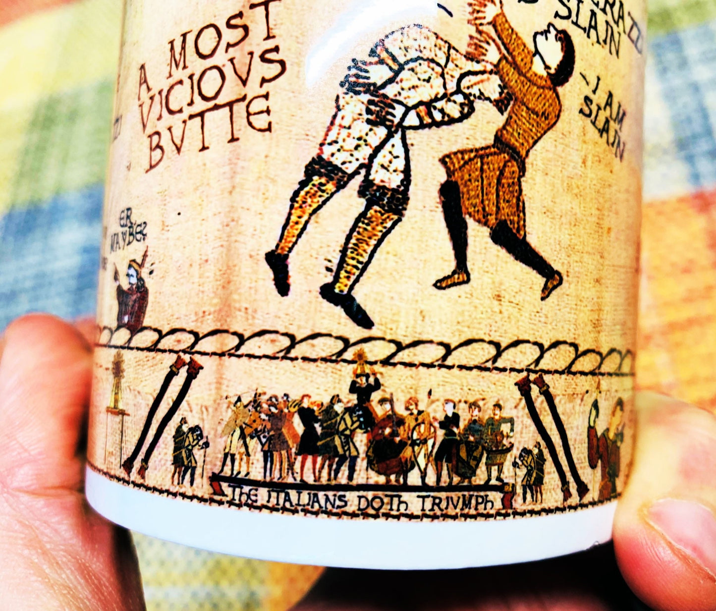 Zidane & Materazzi Bayeux Tapestry Mug By No Score Draws - 11oz Ceramic Mug Featuring An Historic Depiction of the 2006 World Cup Final