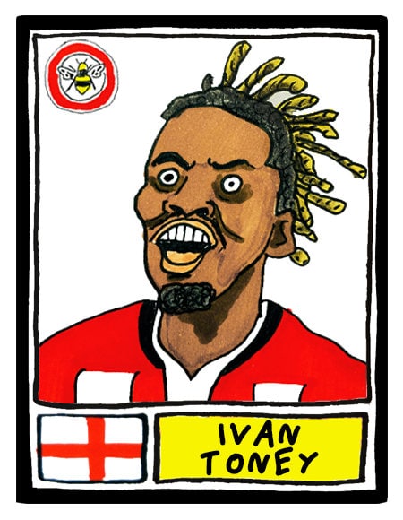 Brentford Vol 2 - No Score Draws Bees Going Up Edition - A3 print of 24 hand-drawn Panini-style Brentford 20-21 playoff-winners - wonky art
